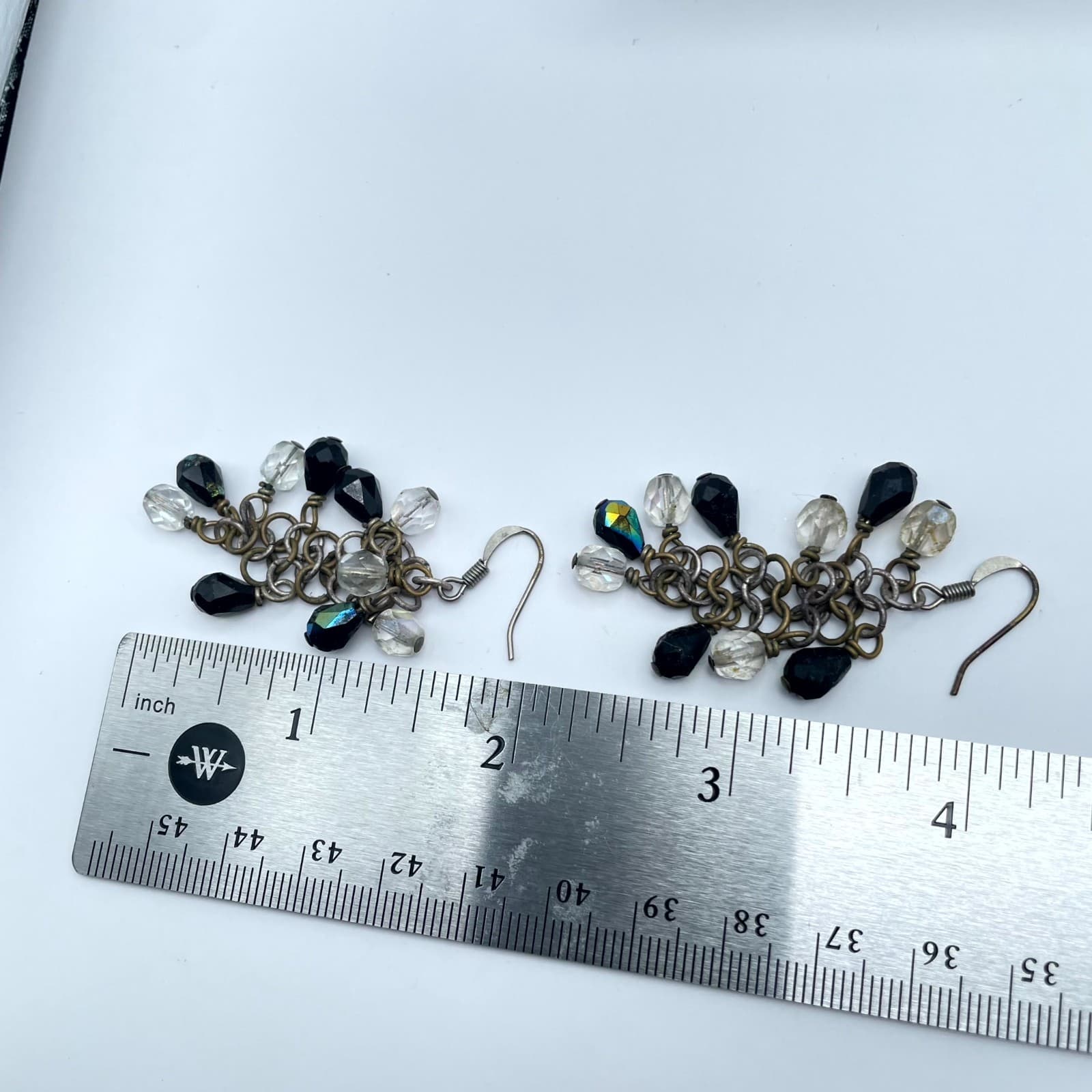 Gothic Bronze-Tone Clear Faceted Crystal Beads Artisan Dangle Chain Earrings - Thumbnail 2