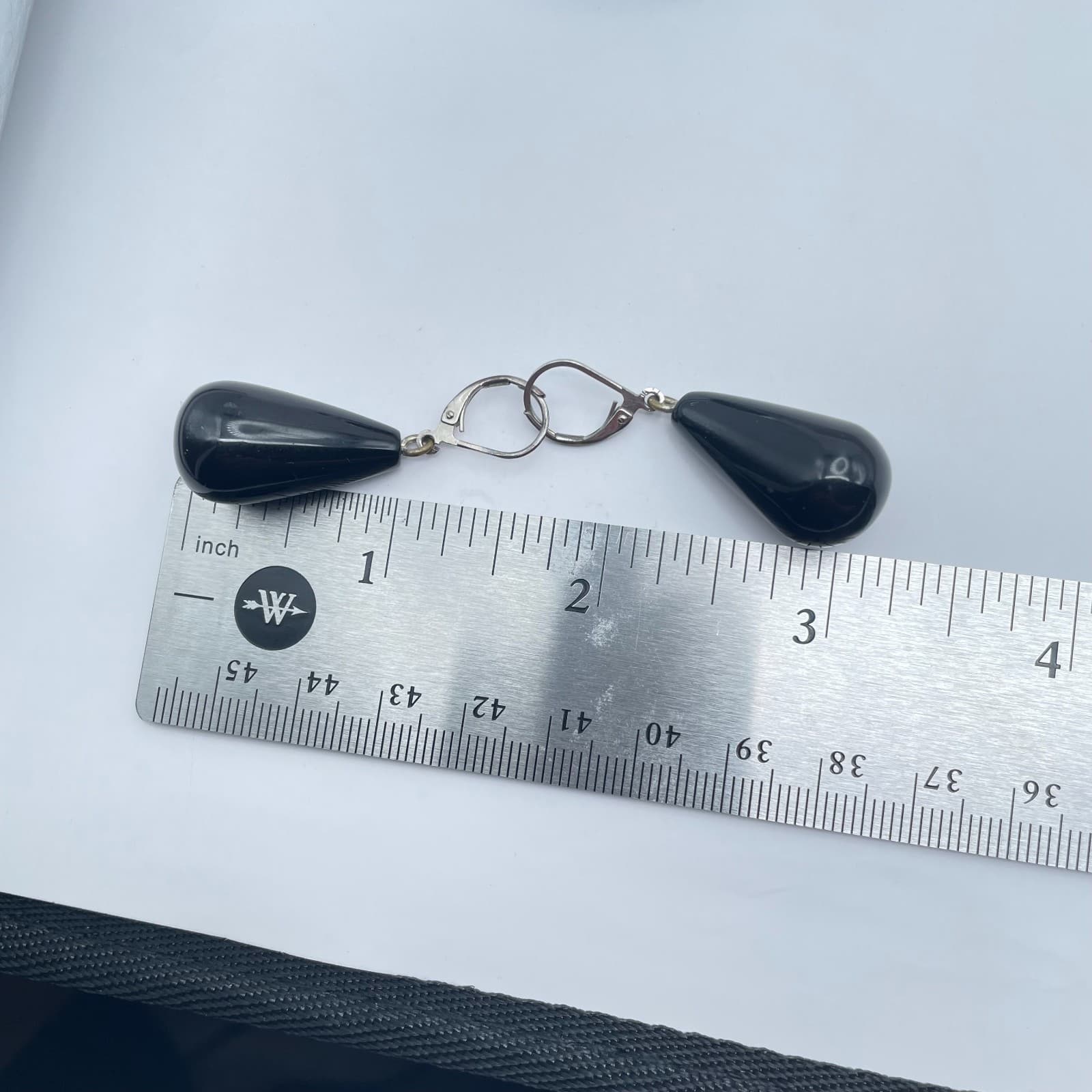 Contemporary Silver-Tone Jet Black Onyx Teardrop Dangle Leverback Earrings - Thumbnail 2
