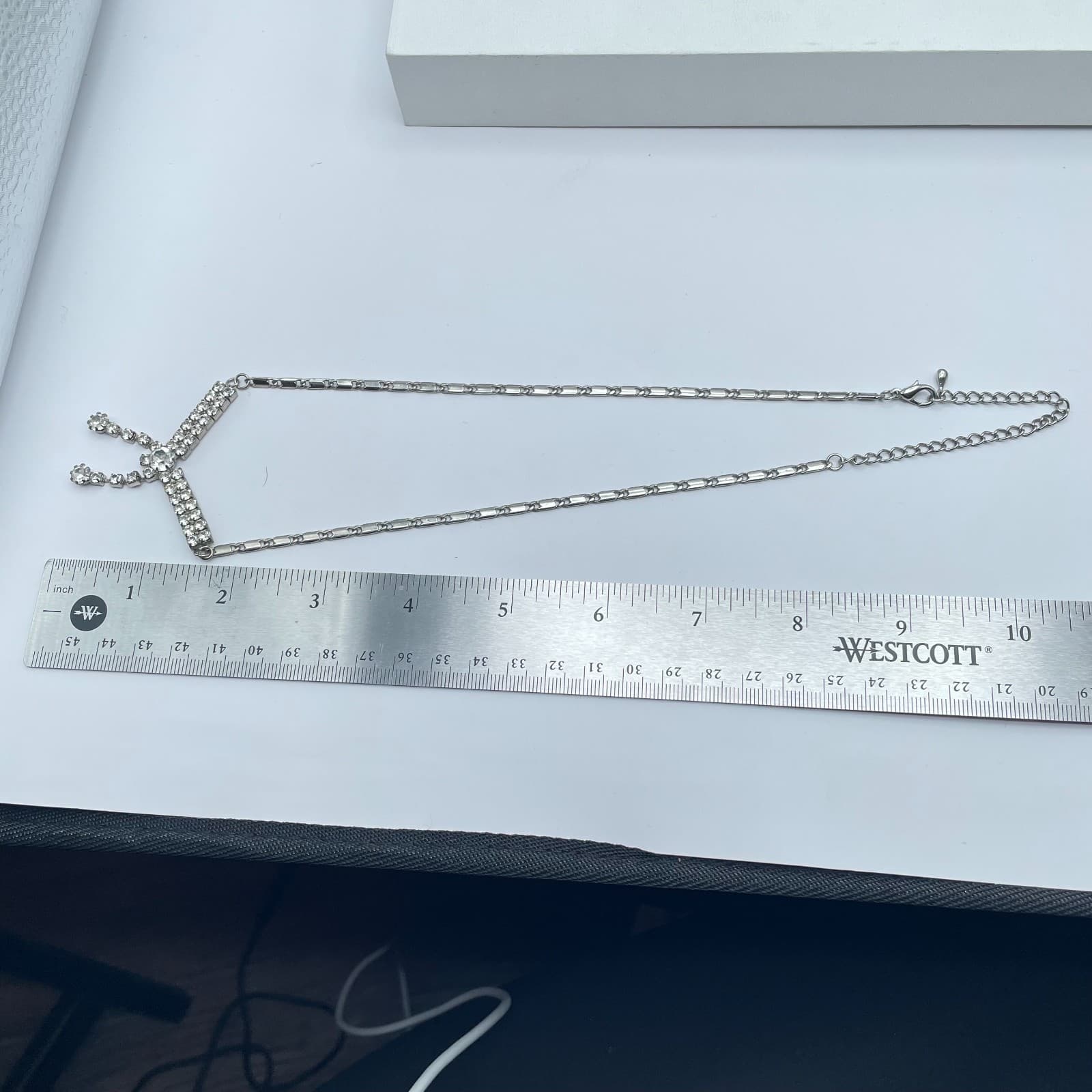 Vintage 1950s Silver-Tone Prong Rhinestone Embellished Choker Lariat Necklace - Thumbnail 3