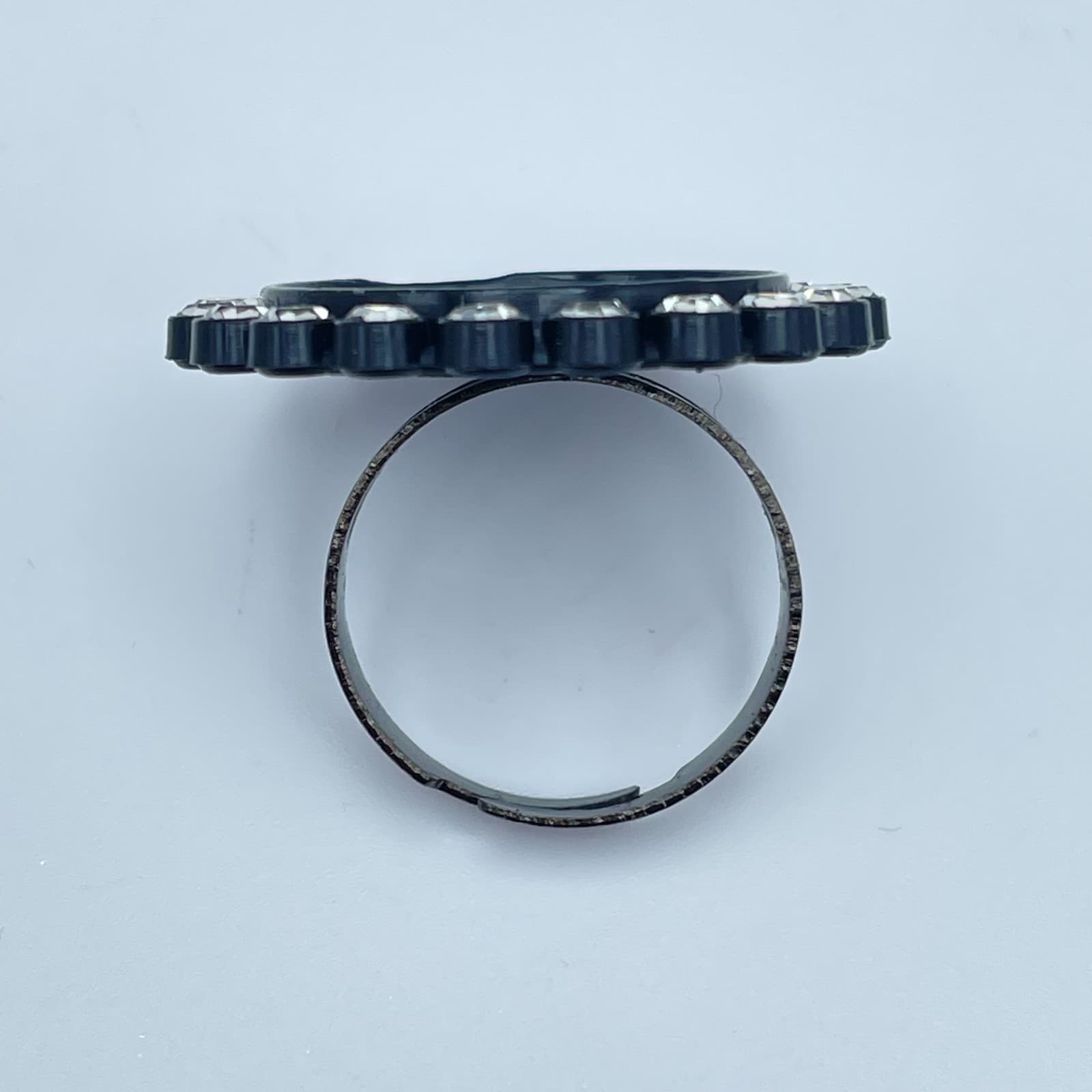 Vintage Black Pop Art Faceted Glass Edge Hardware Victorian kitsch Halo Ring - Thumbnail 5