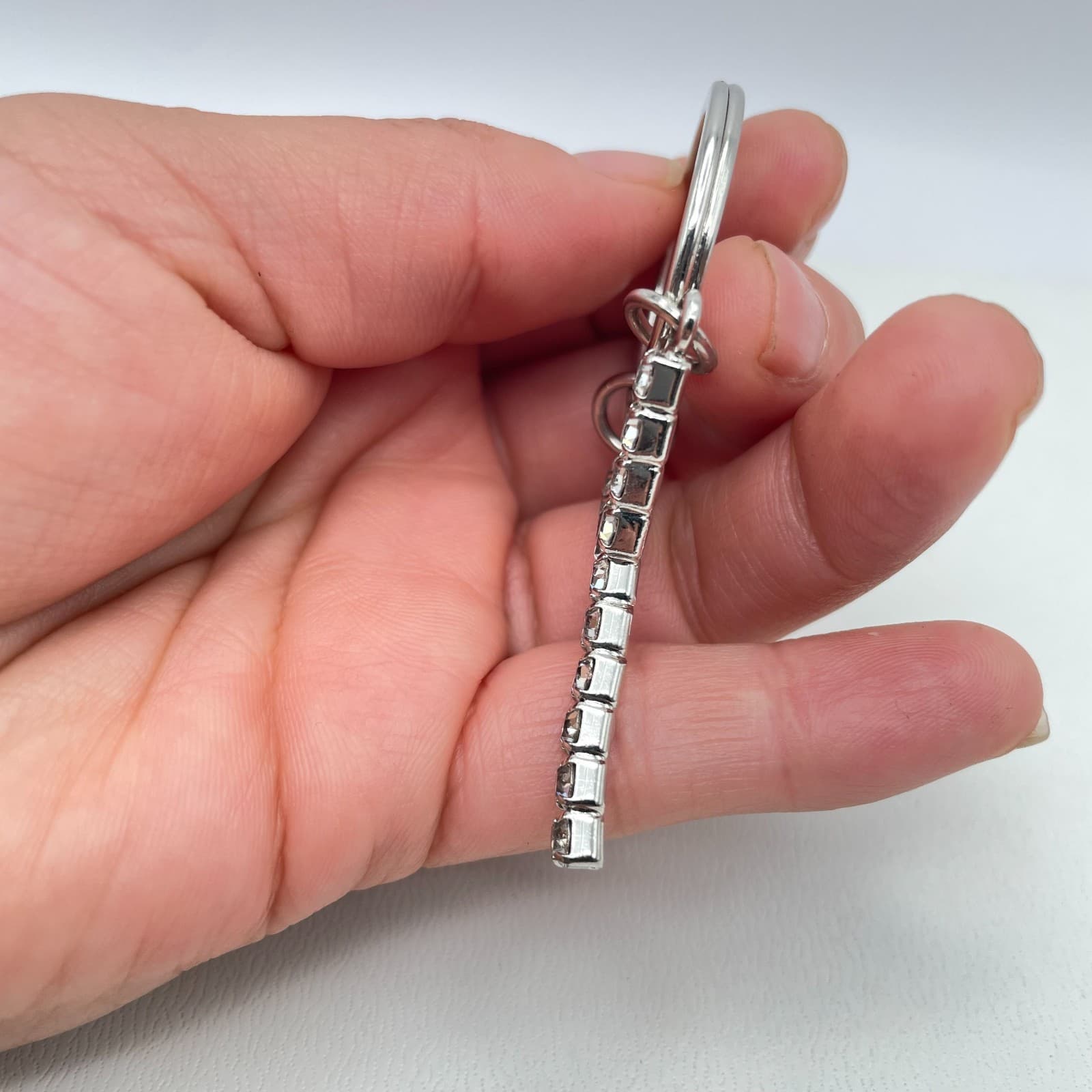 Tennis Style Silver-Tone Classic Rhinestone Embellished Initial "Y" Keychain - Thumbnail 7