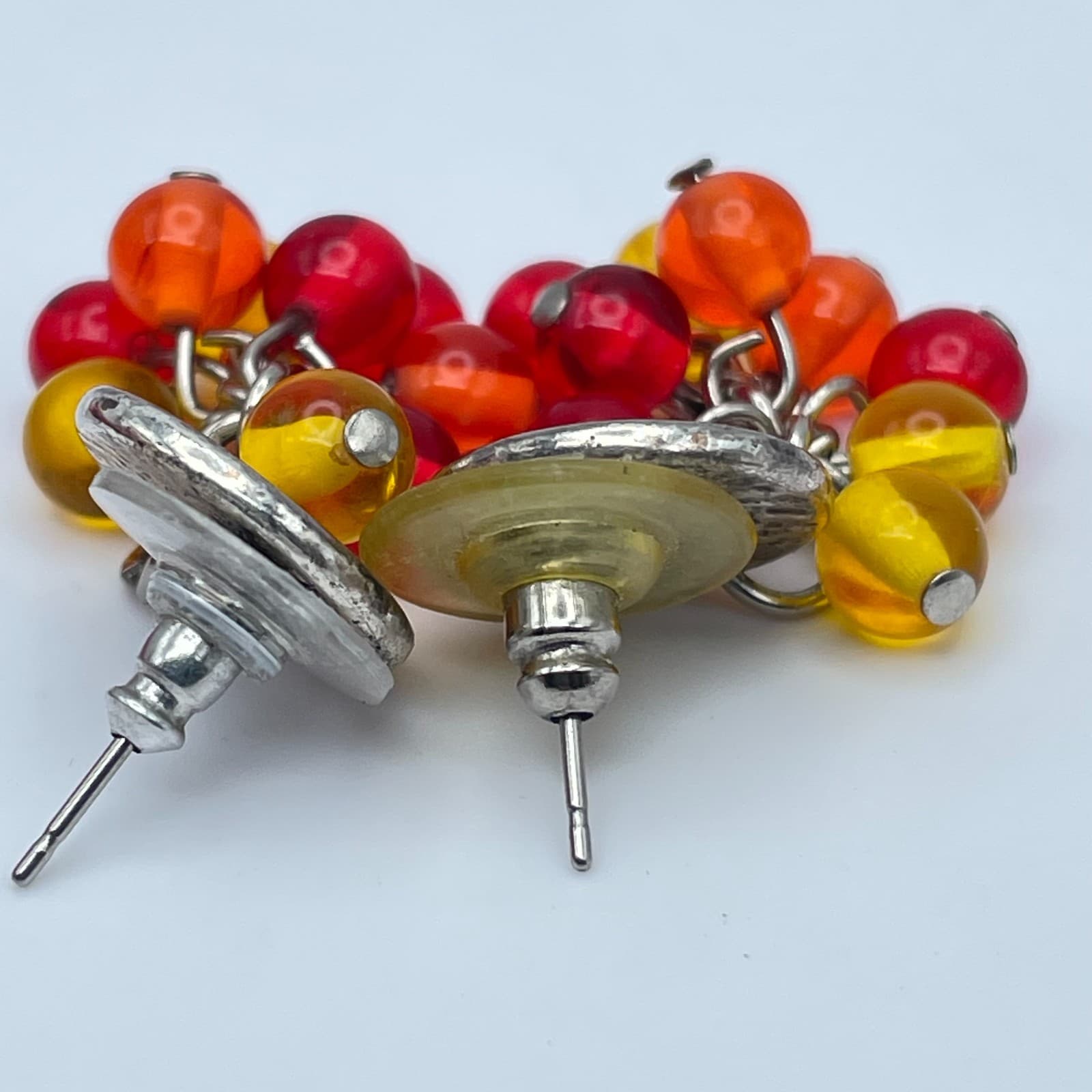 Vintage Silver-Tone Red Yellow Cluster Grapes Glass Beads Stud Dangle Earrings - Thumbnail 7