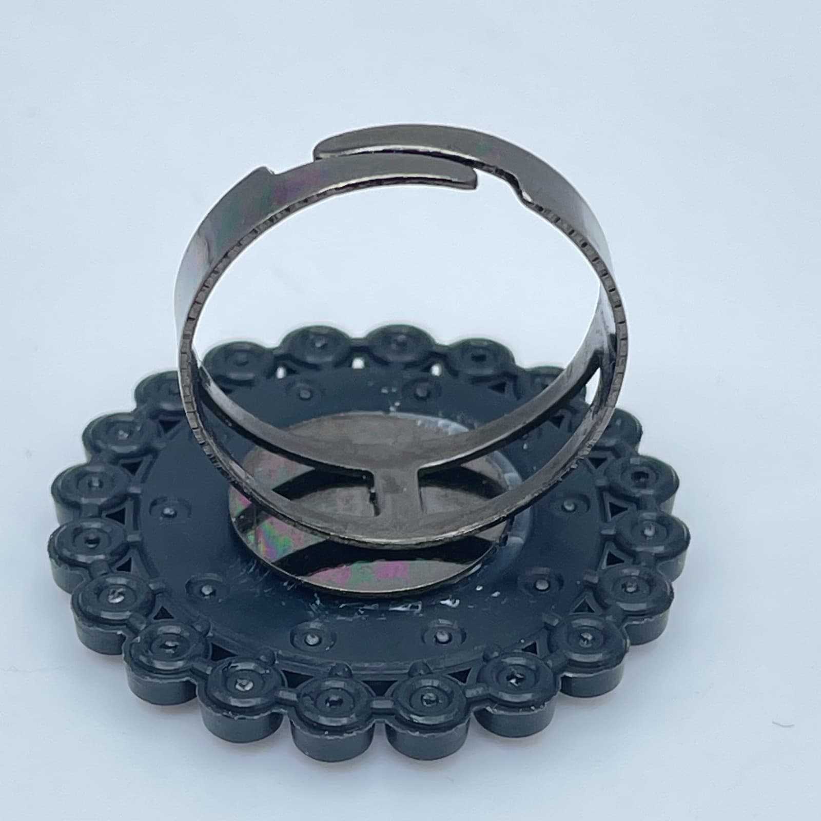 Vintage Black Pop Art Faceted Glass Edge Hardware Victorian kitsch Halo Ring - Thumbnail 7