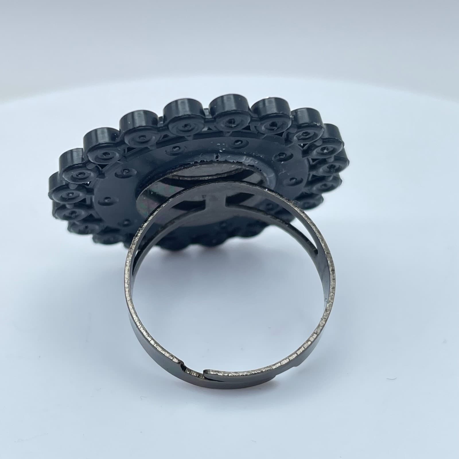 Vintage Black Pop Art Faceted Glass Edge Hardware Victorian kitsch Halo Ring - Thumbnail 4
