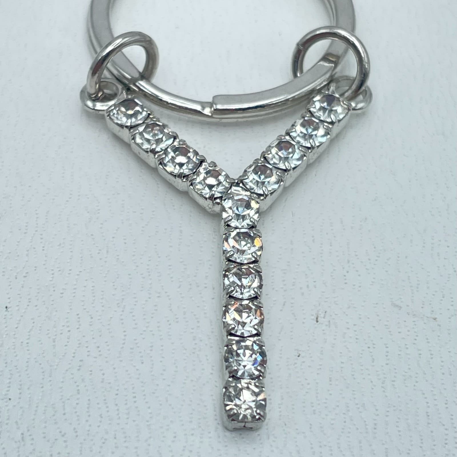 Tennis Style Silver-Tone Classic Rhinestone Embellished Initial "Y" Keychain - Thumbnail 5