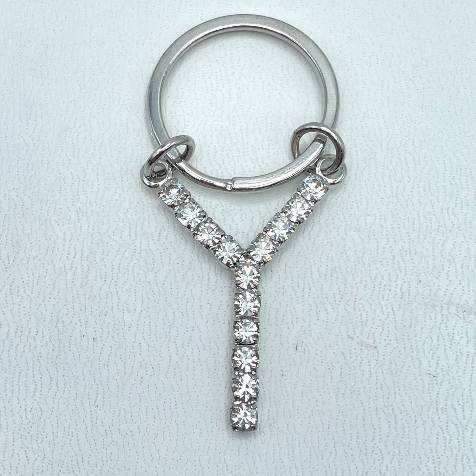 Tennis Style Silver-Tone Classic Rhinestone Embellished Initial "Y" Keychain - Image 1