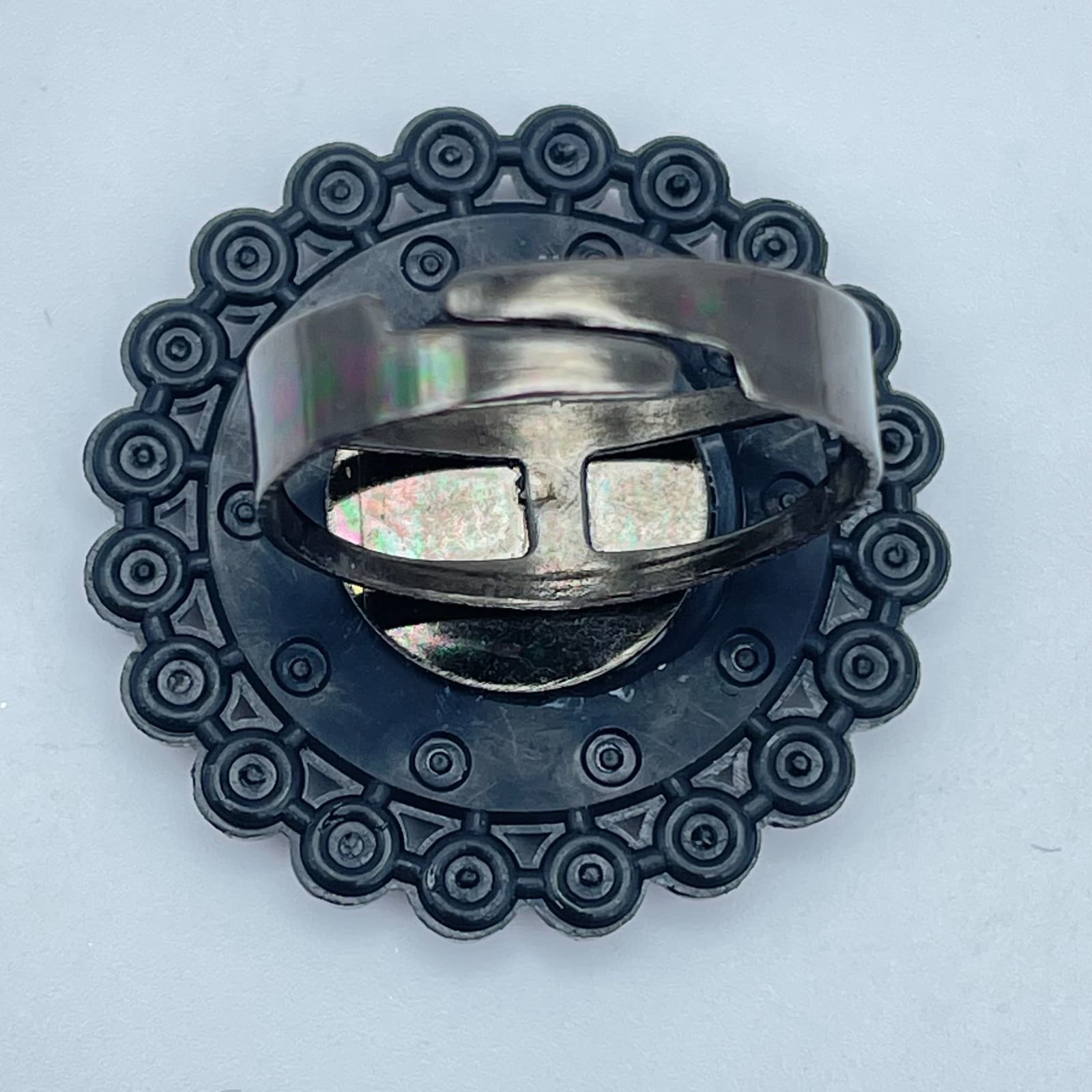 Vintage Black Pop Art Faceted Glass Edge Hardware Victorian kitsch Halo Ring - Thumbnail 6