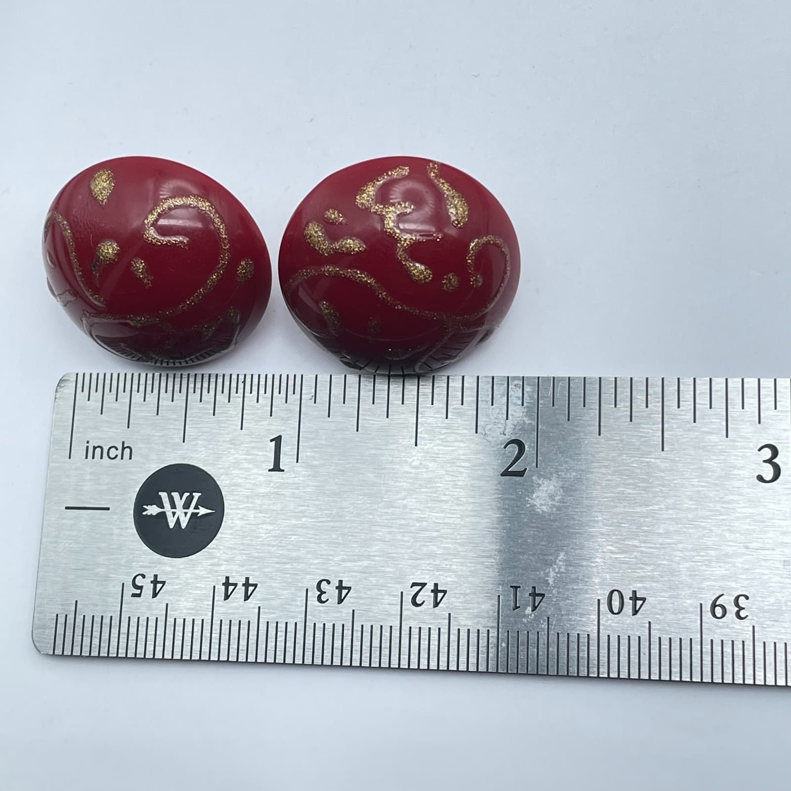 Lot of 3 VTG Silver-Tone Malachite-Style Green Burgundy Button Stud Earrings - Thumbnail 5