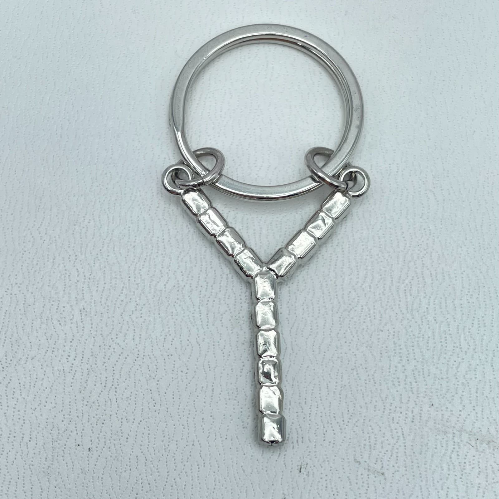 Tennis Style Silver-Tone Classic Rhinestone Embellished Initial "Y" Keychain - Thumbnail 2