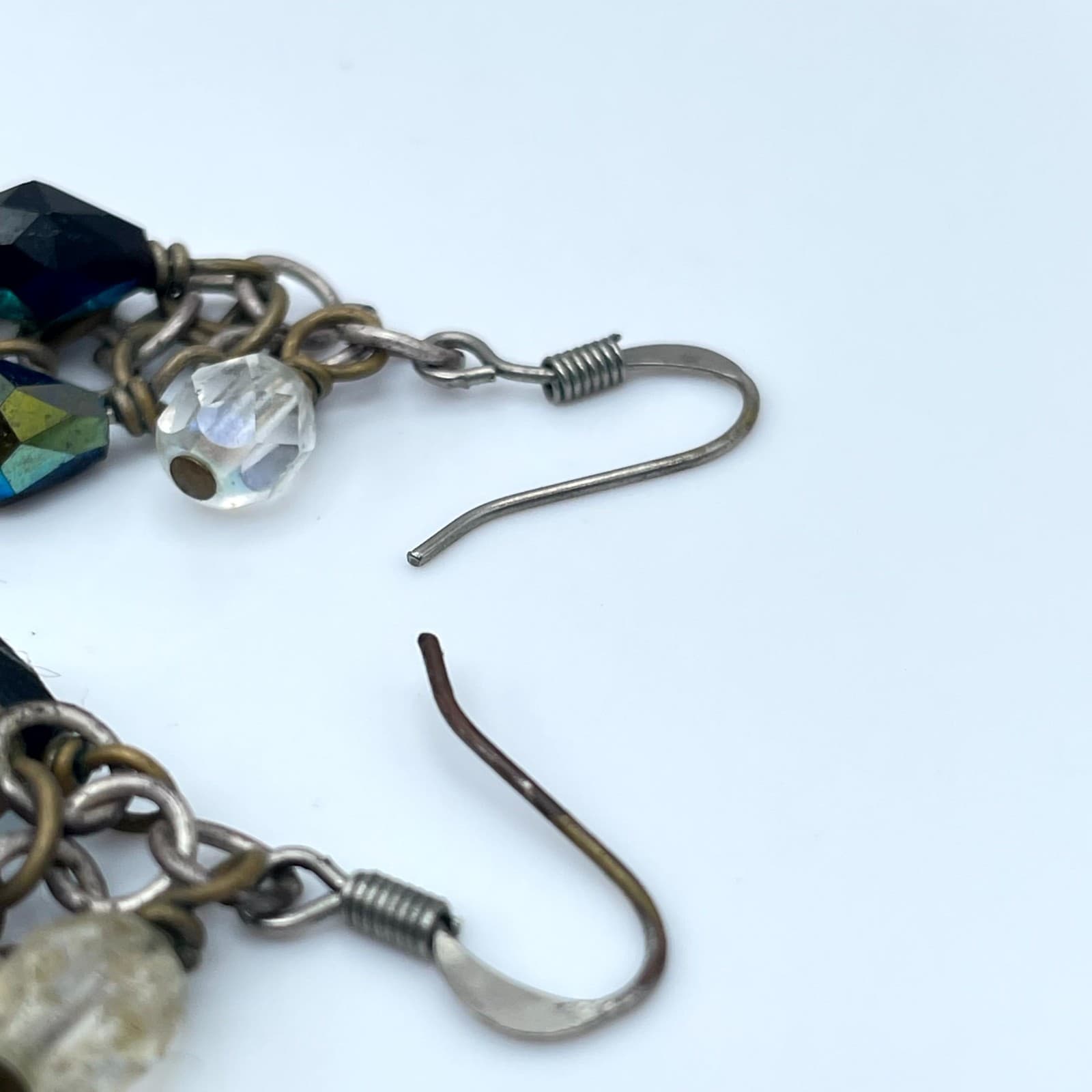 Gothic Bronze-Tone Clear Faceted Crystal Beads Artisan Dangle Chain Earrings - Thumbnail 6