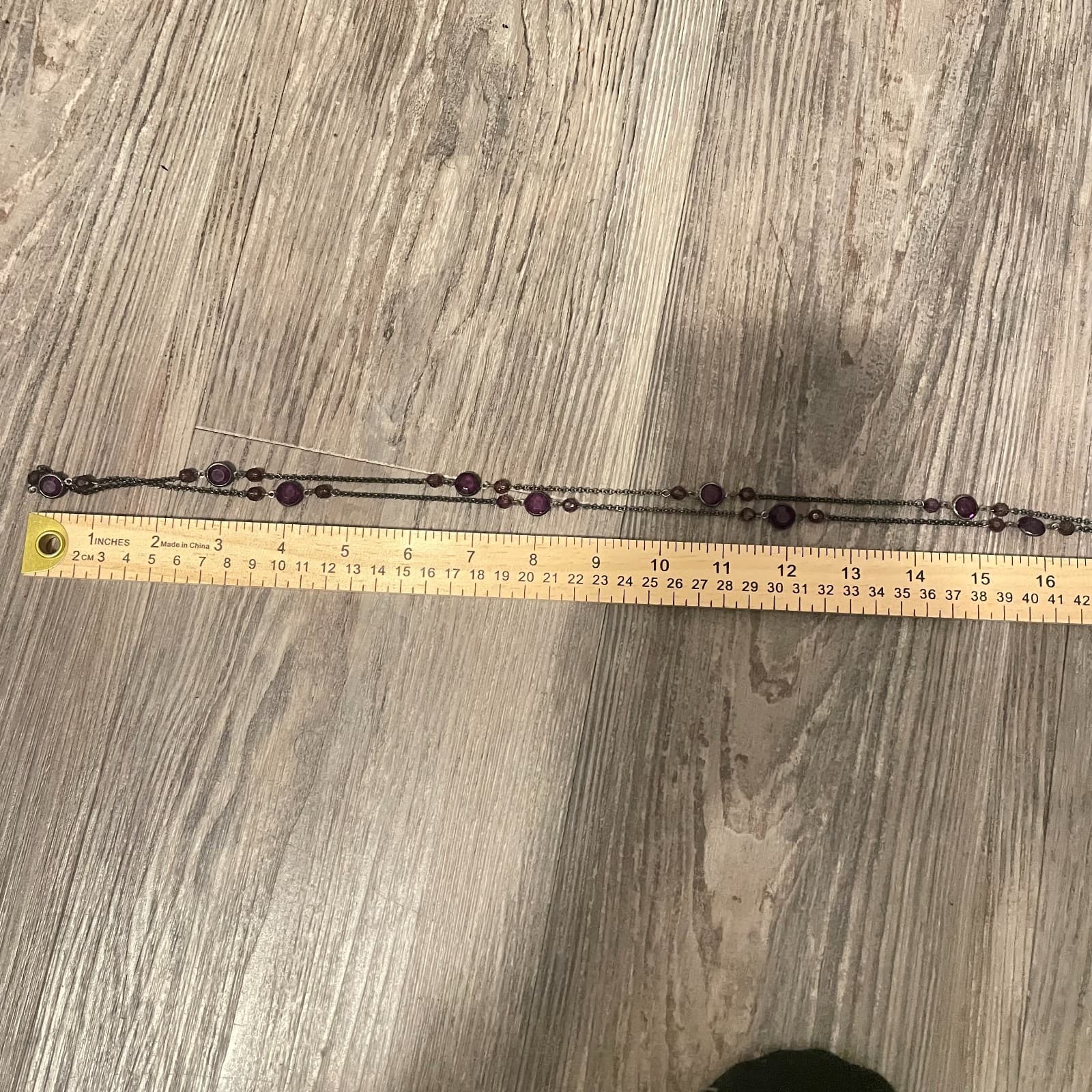 VTG Gunmetal-Tone Rolo Chain Purple Faceted Bezel Glass Beads Station Necklace - Thumbnail 7