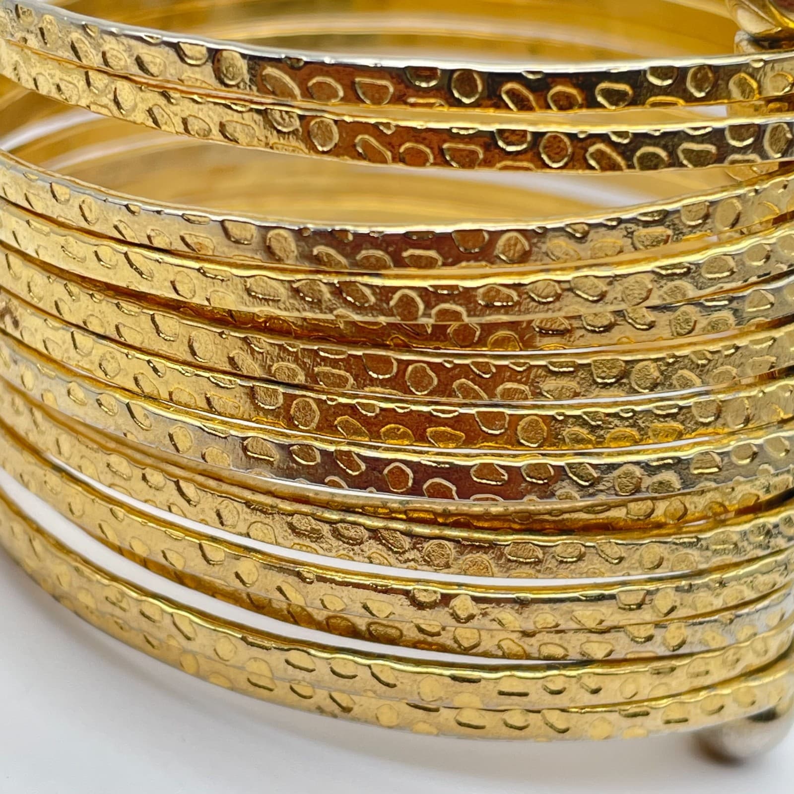 Gladiator-Style Gold Tone Wide Multi-Band Stacked Hammered Open Cuff Bracelet - Thumbnail 8