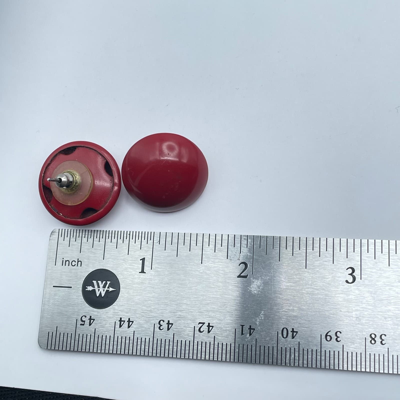 Lot of 3 VTG Silver-Tone Malachite-Style Green Burgundy Button Stud Earrings - Thumbnail 8