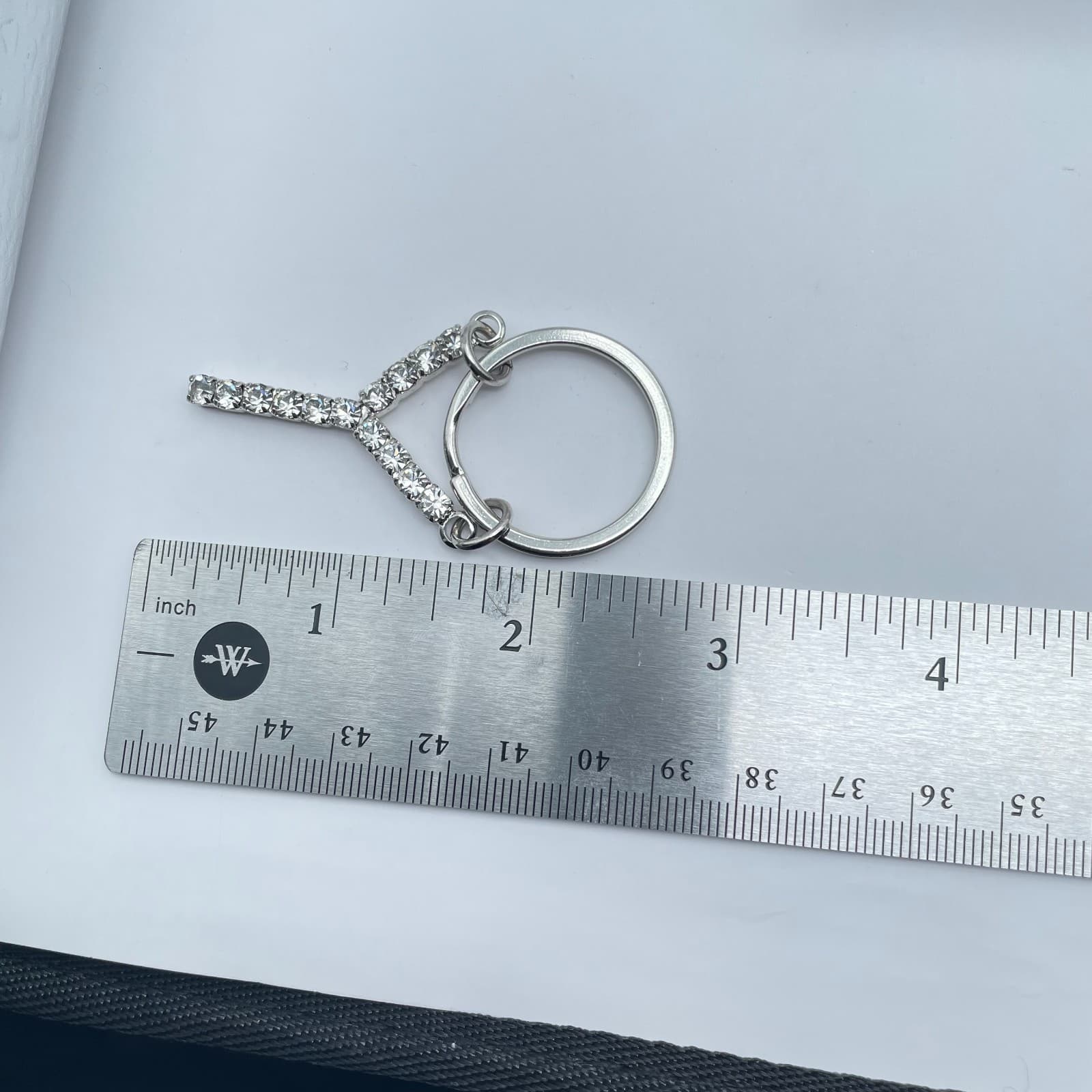 Tennis Style Silver-Tone Classic Rhinestone Embellished Initial "Y" Keychain - Thumbnail 3