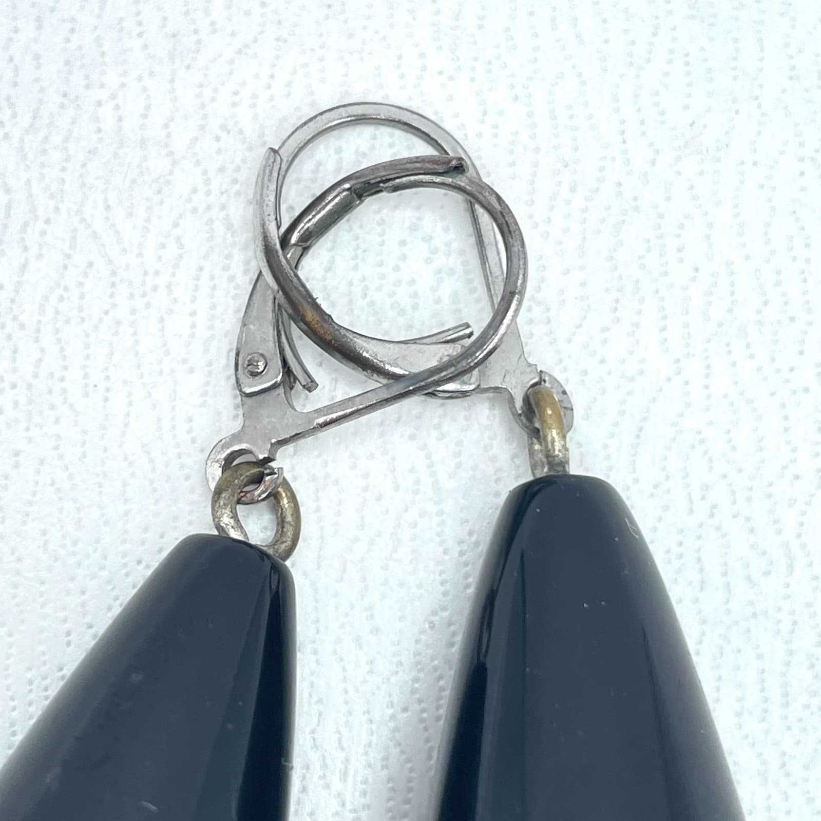 Contemporary Silver-Tone Jet Black Onyx Teardrop Dangle Leverback Earrings - Thumbnail 4