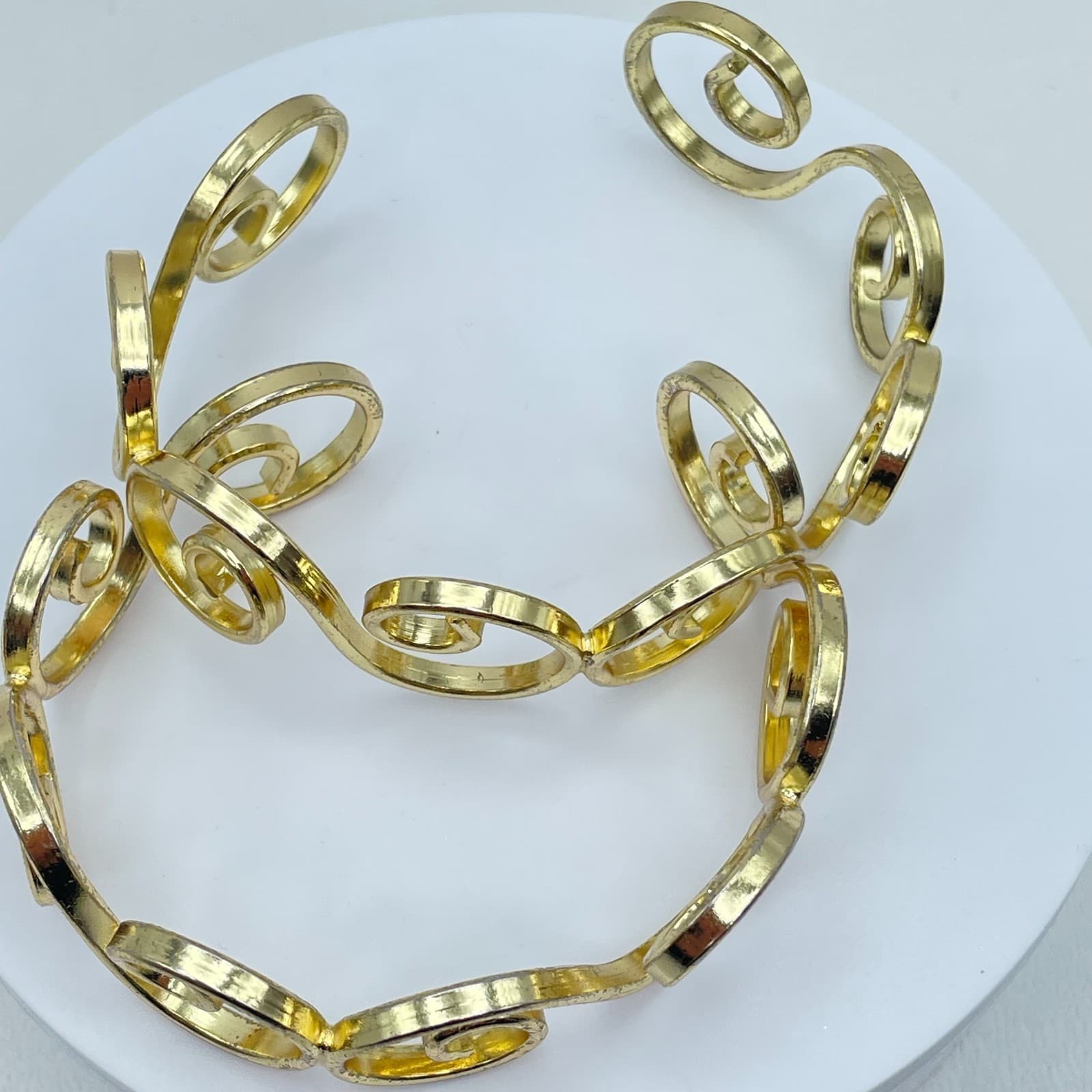 Lot Of 2 Vintage Gold-Tone Metal Swirl Spiral Cuff Open Cuff Bangles Bracelet - Thumbnail 5