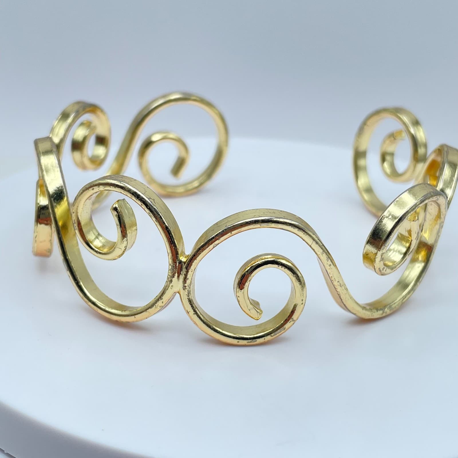 Lot Of 2 Vintage Gold-Tone Metal Swirl Spiral Cuff Open Cuff Bangles Bracelet - Image 1