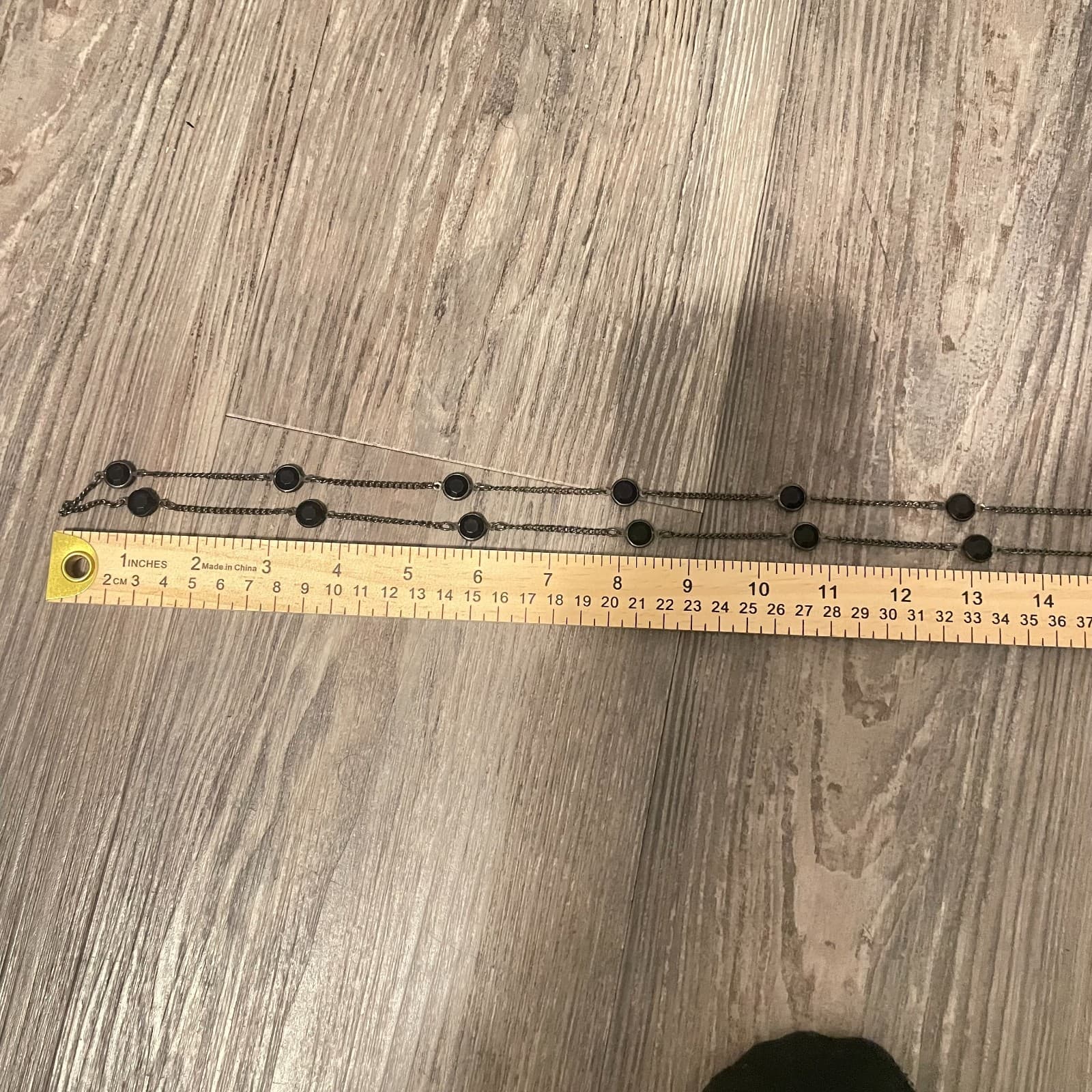 Classic Silver-Tone Black Bezel Faceted Glass Beads Triple Strand Chain Necklace - Thumbnail 6