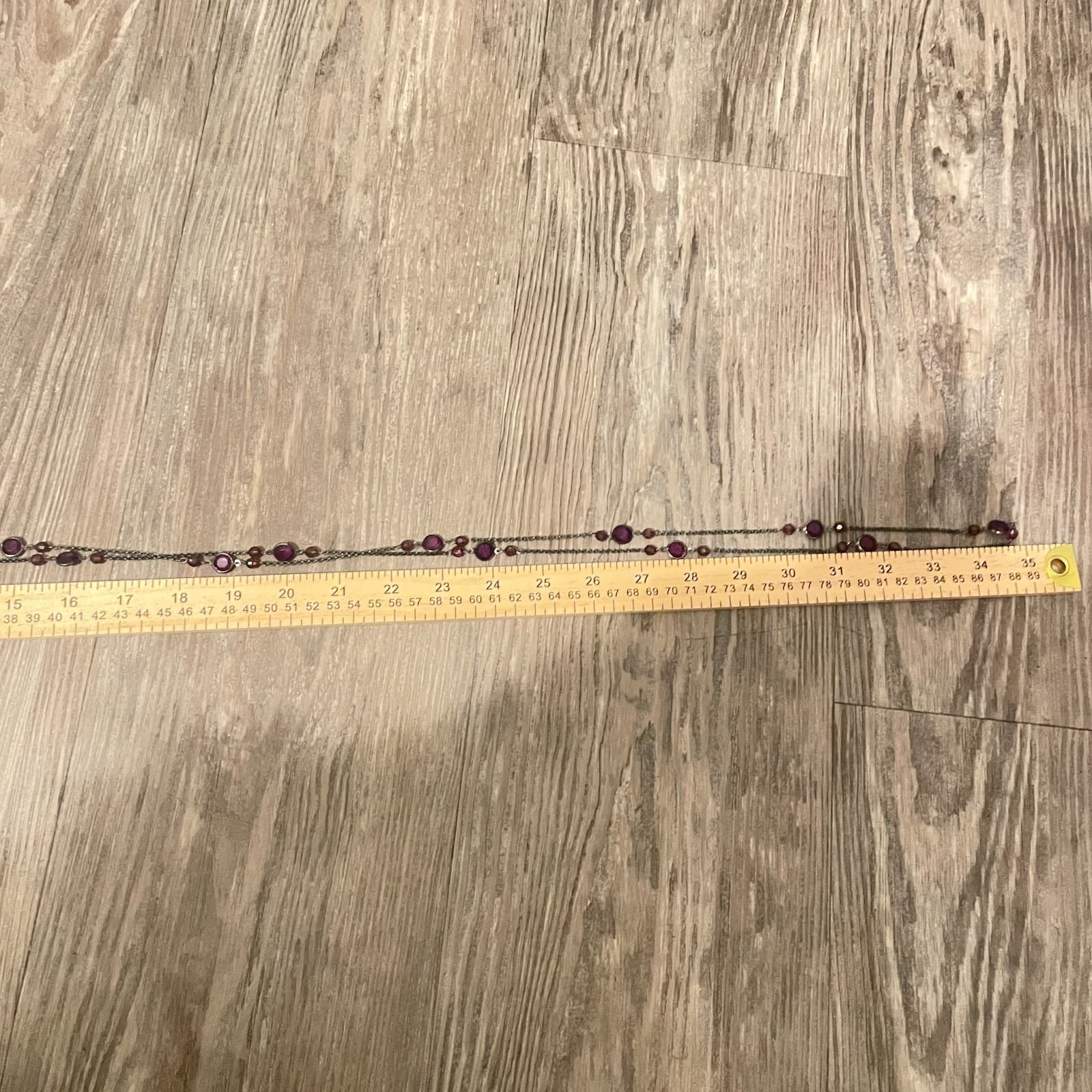 VTG Gunmetal-Tone Rolo Chain Purple Faceted Bezel Glass Beads Station Necklace - Thumbnail 8