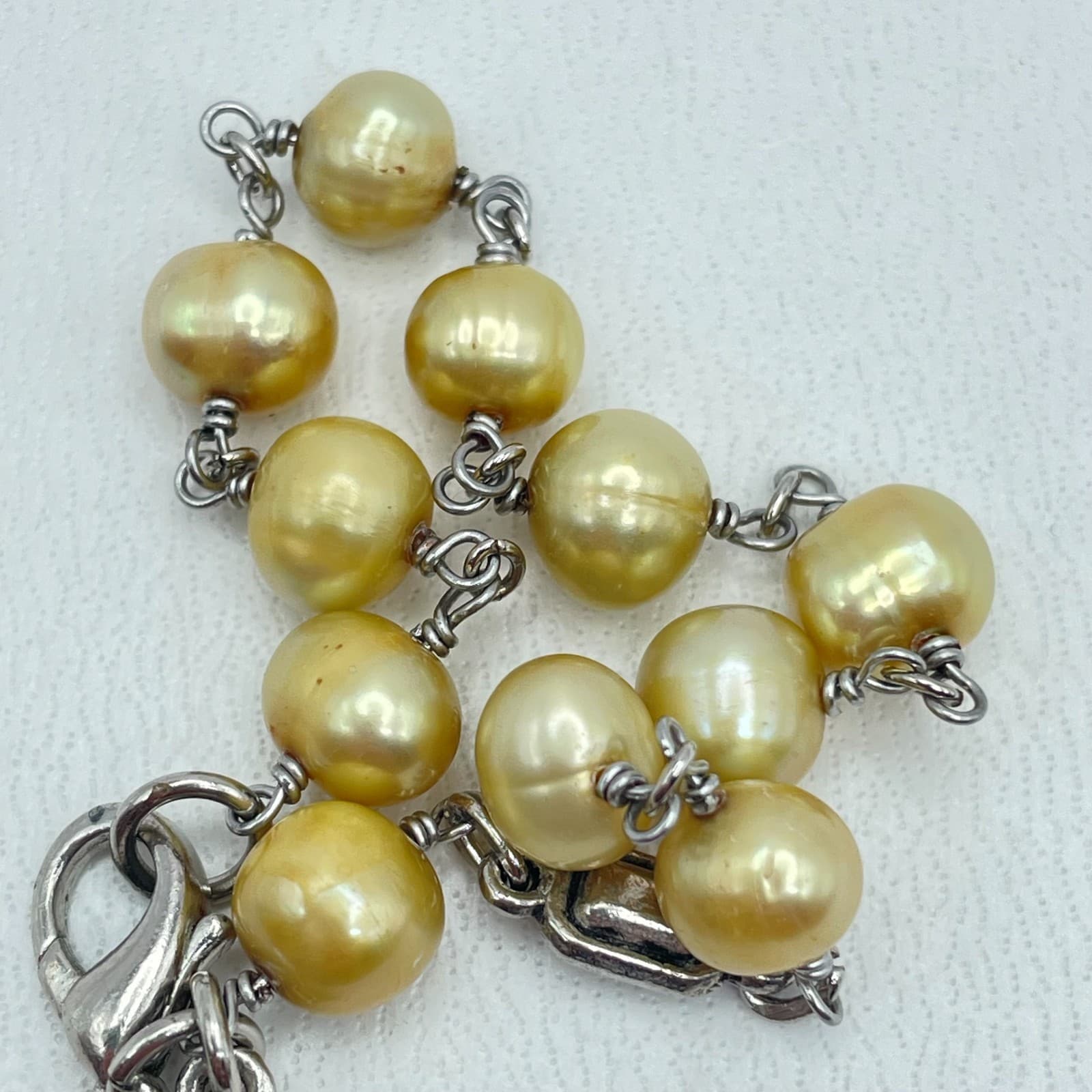 Religious Silver-Tone Gold Freshwater Pearl Rosary Cross Charm Lobster Bracelet - Thumbnail 5