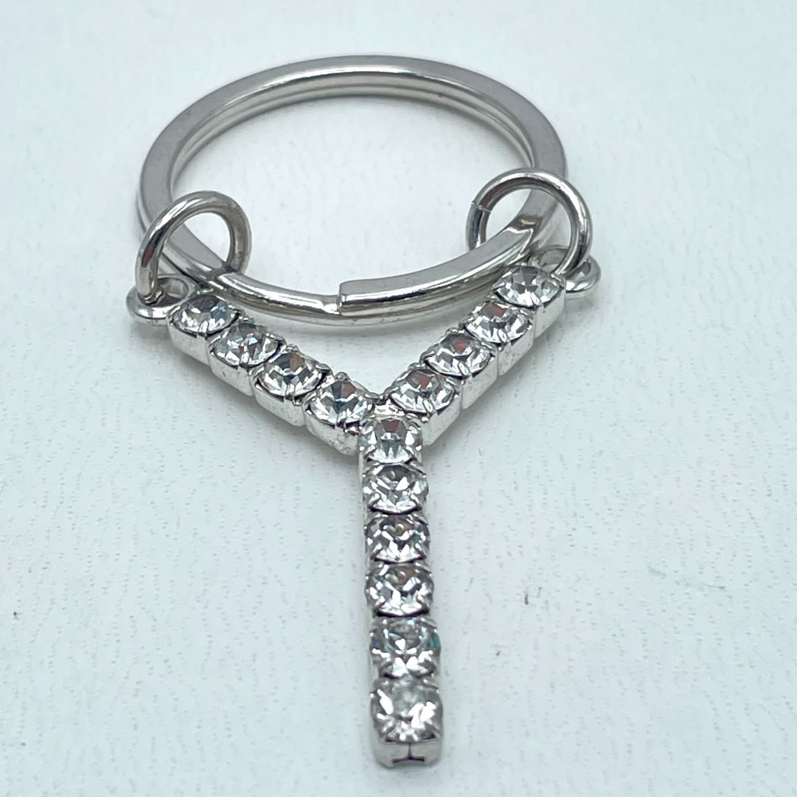 Tennis Style Silver-Tone Classic Rhinestone Embellished Initial "Y" Keychain - Thumbnail 4