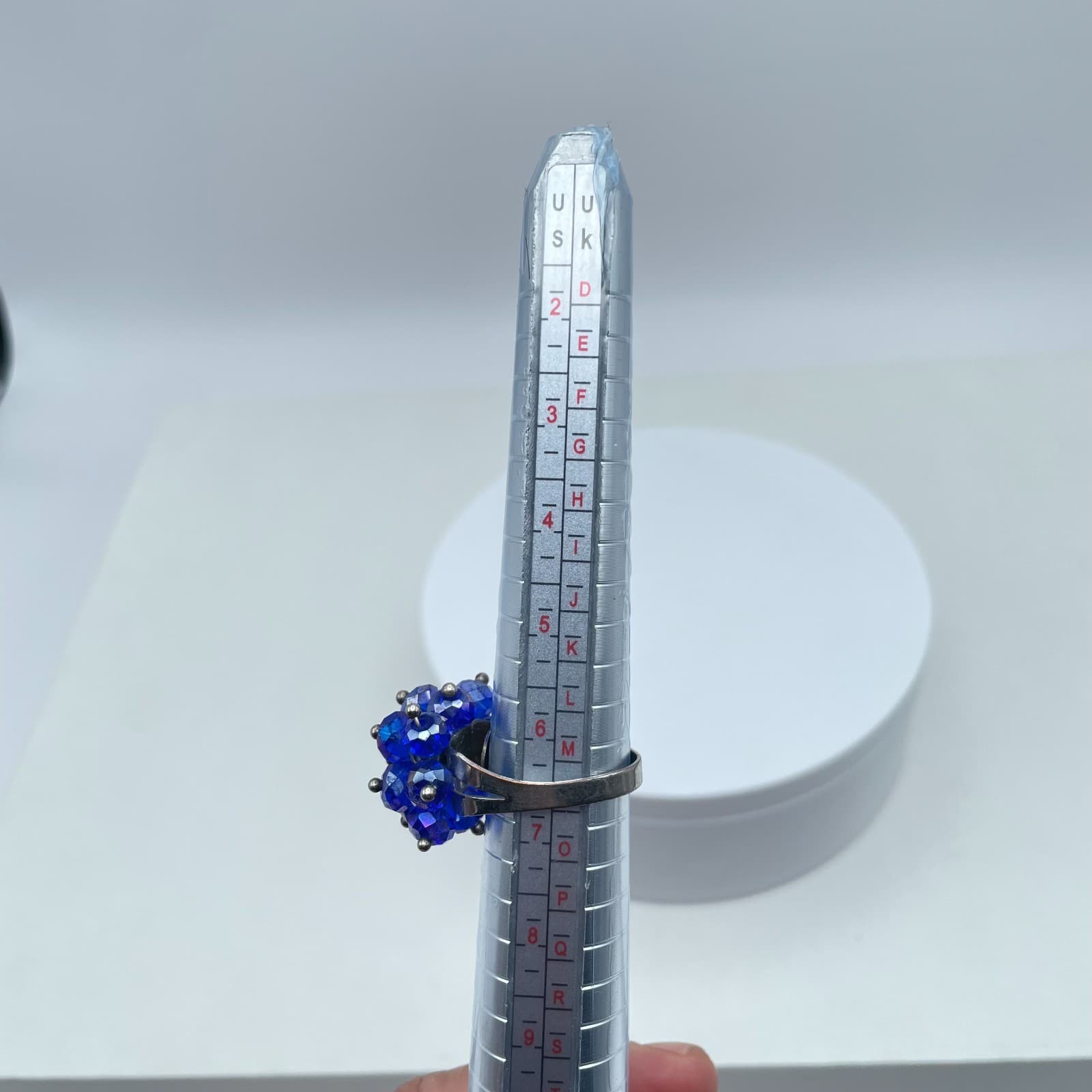 Vintage Silver-Tone Blue Faceted Cluster Beads Adjustable Metal Cocktail Ring - Thumbnail 3