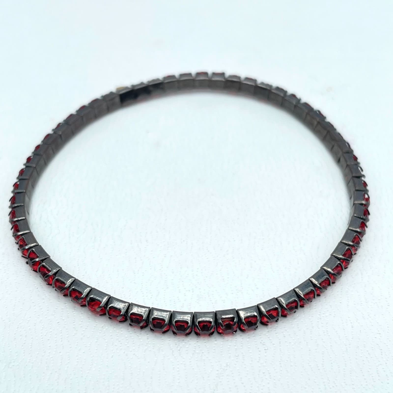 Vintage Gunmetal-Tone Prog-Set Rhinestone Embellished Tennis Stretch Bracelet - Image 1