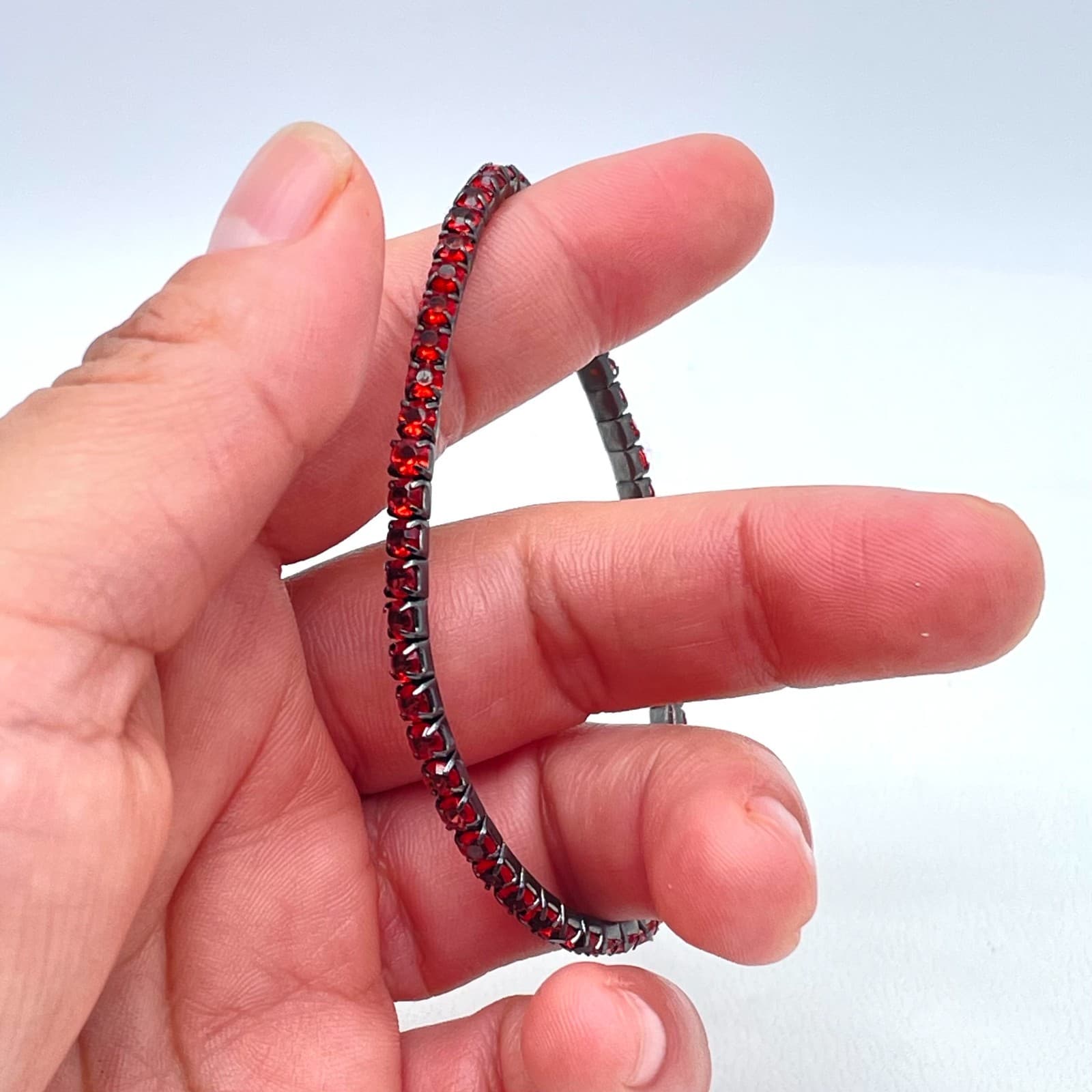 Vintage Gunmetal-Tone Prog-Set Rhinestone Embellished Tennis Stretch Bracelet - Thumbnail 4