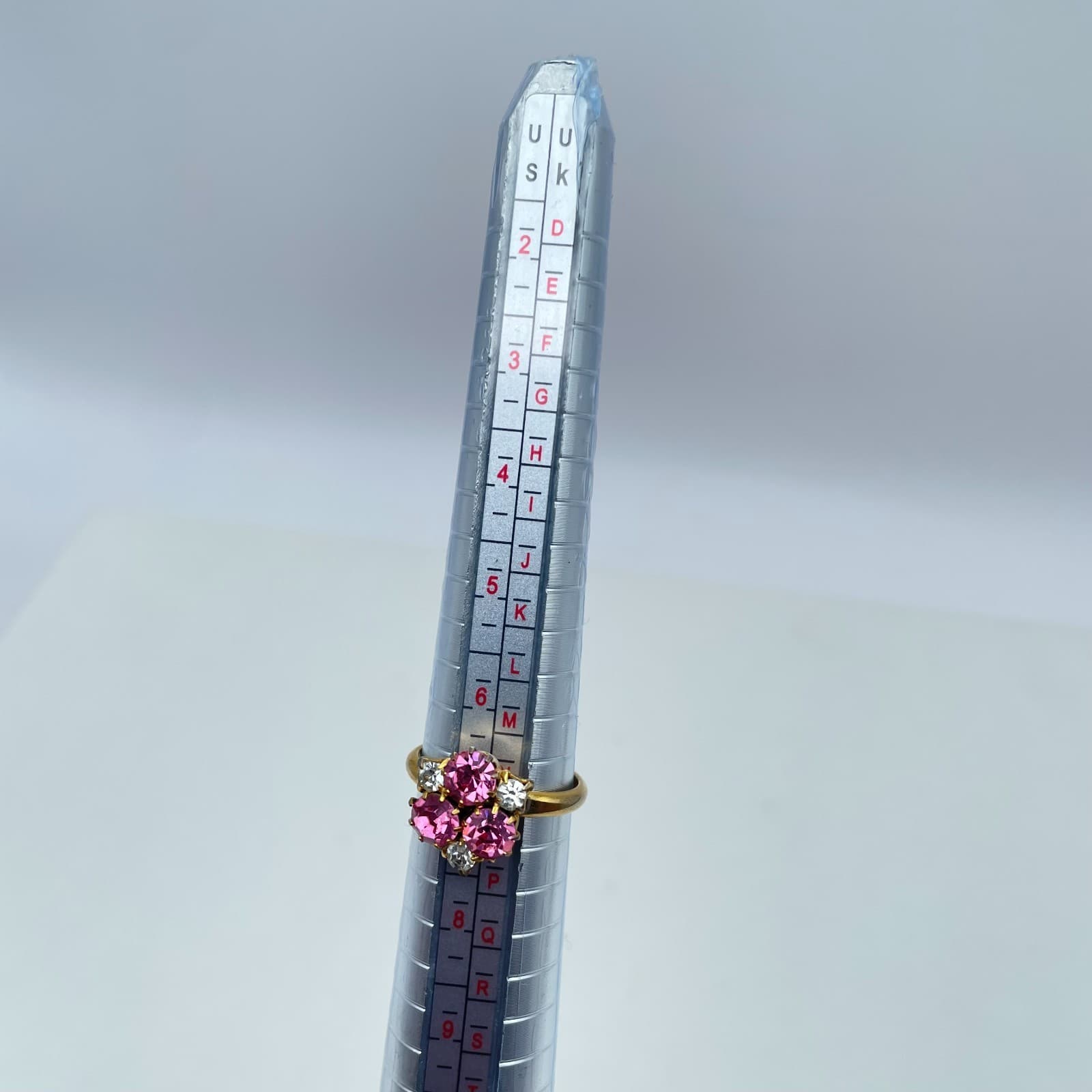 Vintage Gold-Tone Fashion Pink Faceted Prong Cluster Rhinestone Cocktail Ring - Thumbnail 3