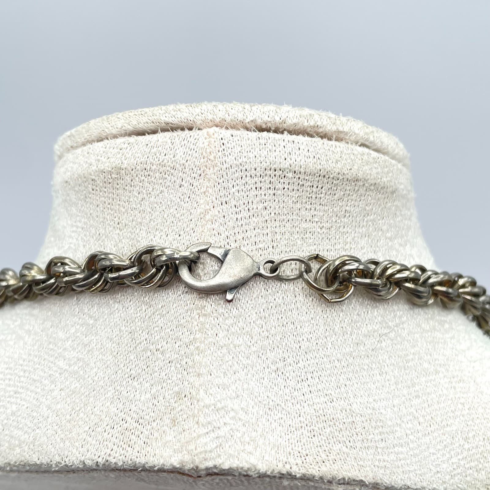 Vintage 80 Silver-Tone Classic Double Strand Twisted Rope Chain Lobster Necklace - Thumbnail 6
