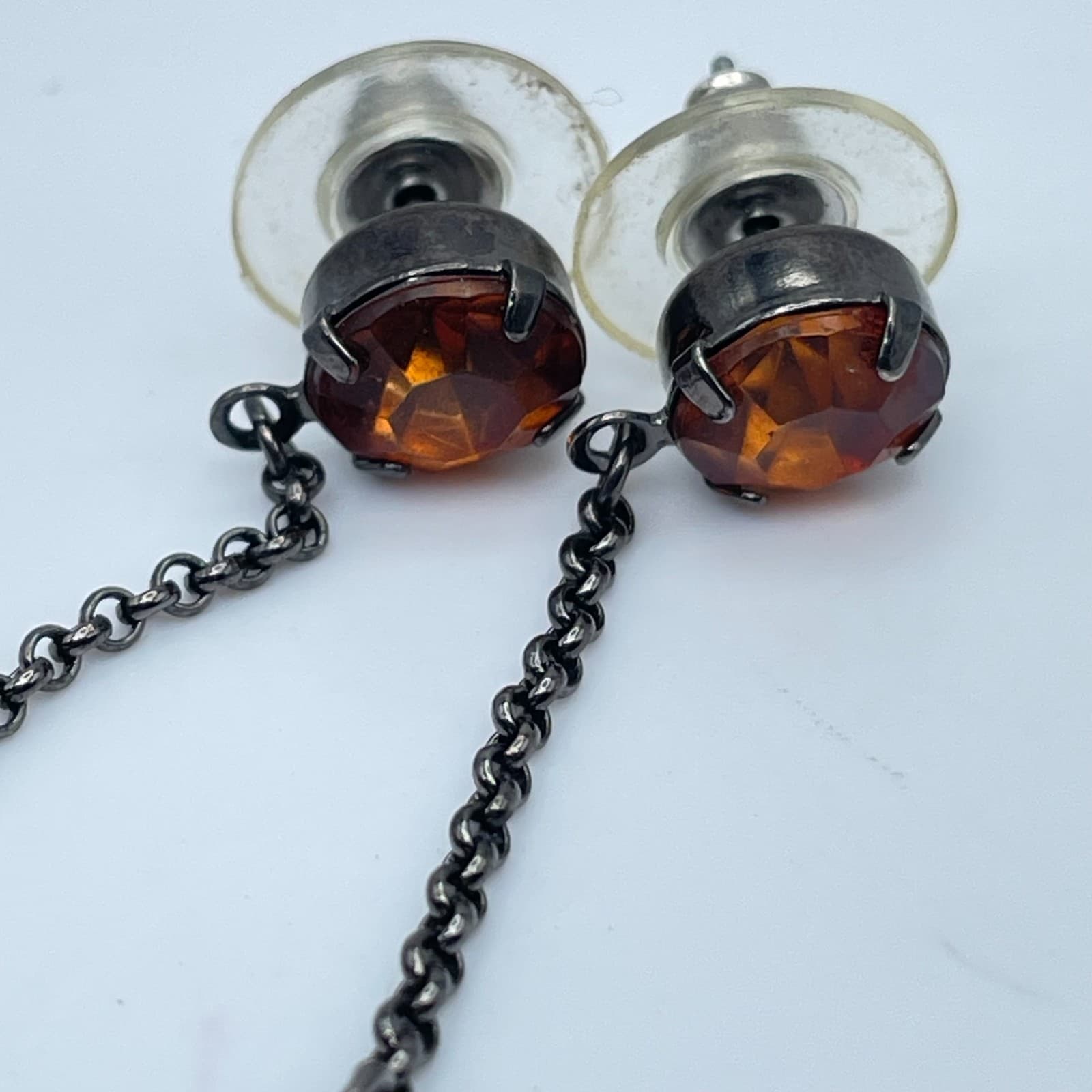 Vintage Gunmetal-Tone Prong Faceted Glass Purple Teardrop Beads Dangle Earrings - Thumbnail 7