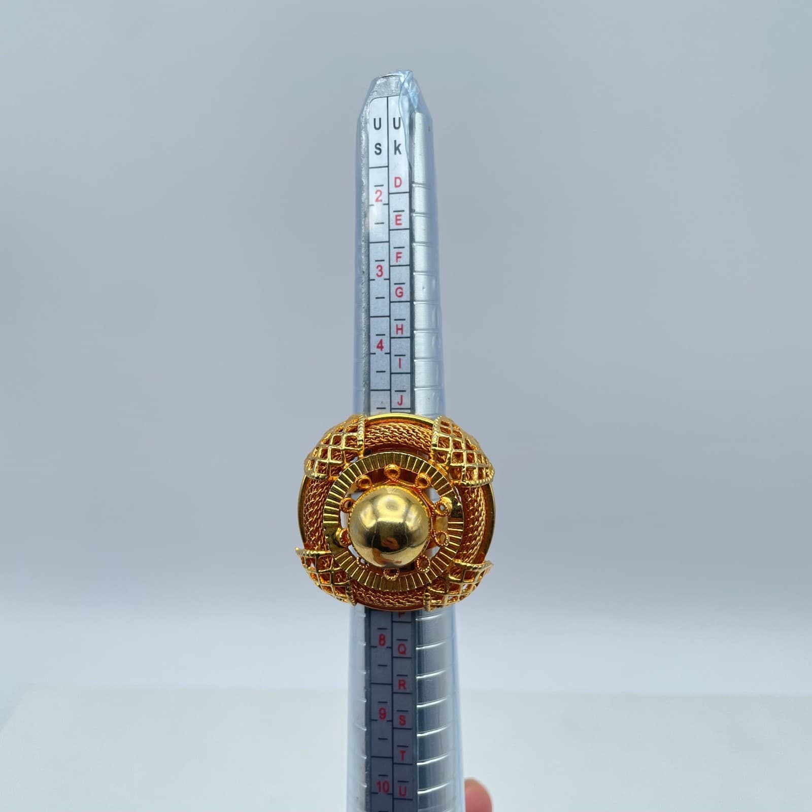 VTG Gold-Tone Mesh Chain Abstract Open Spherical Petal Floral Statement Ring - Thumbnail 2