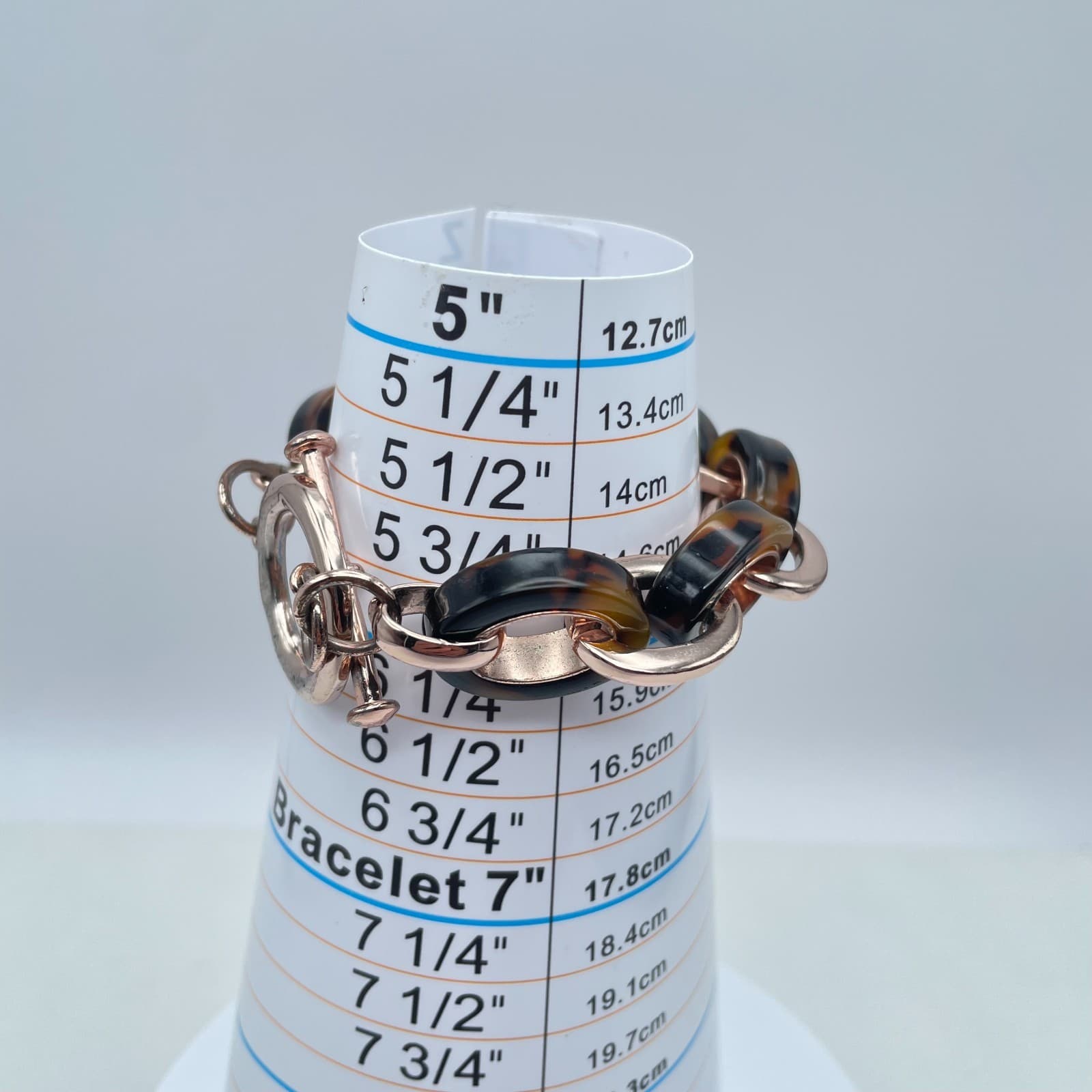 Vintage Rose Gold-Tone Crystal-Encrusted Tortoiseshell Link Toggle Bracelet - Thumbnail 2