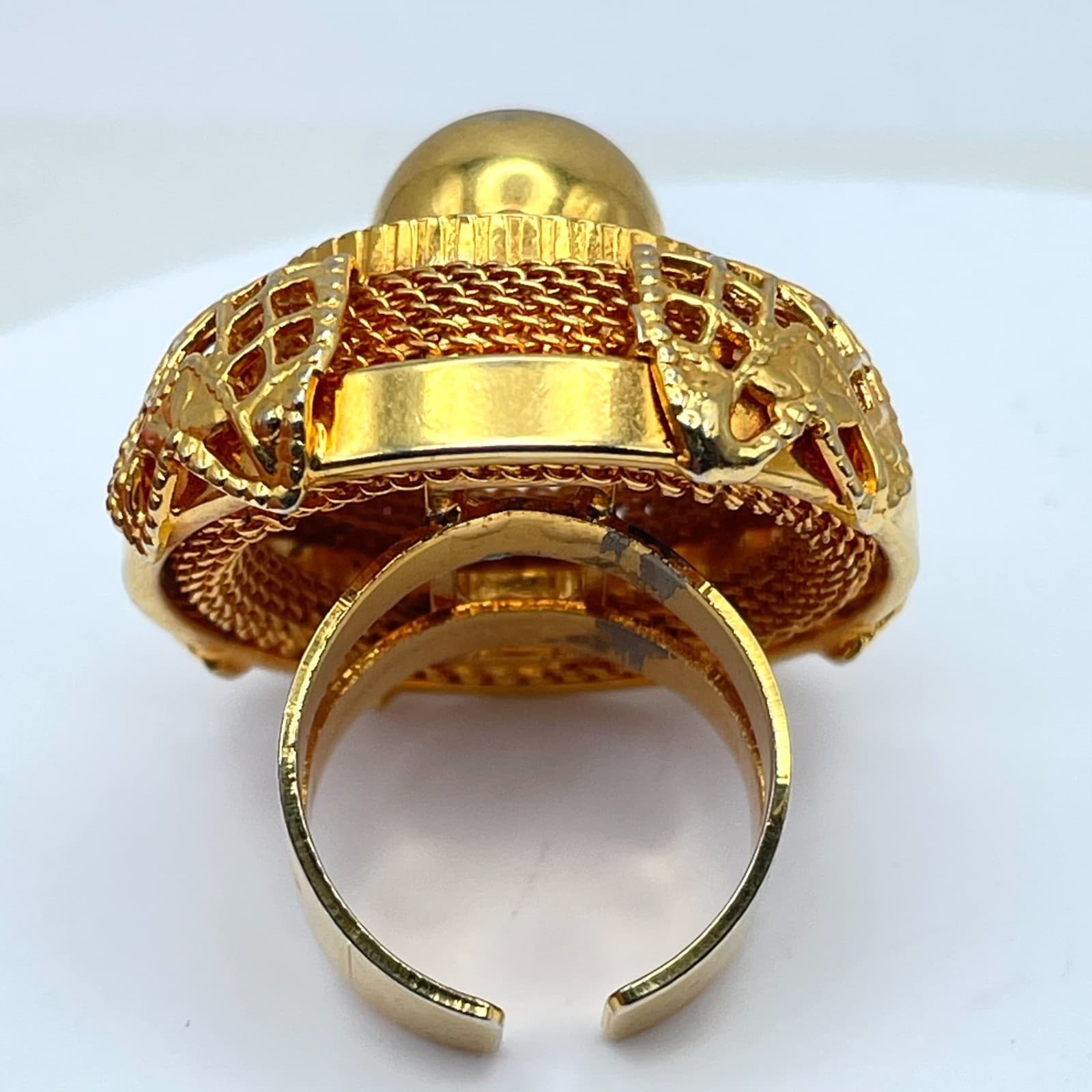 VTG Gold-Tone Mesh Chain Abstract Open Spherical Petal Floral Statement Ring - Thumbnail 3