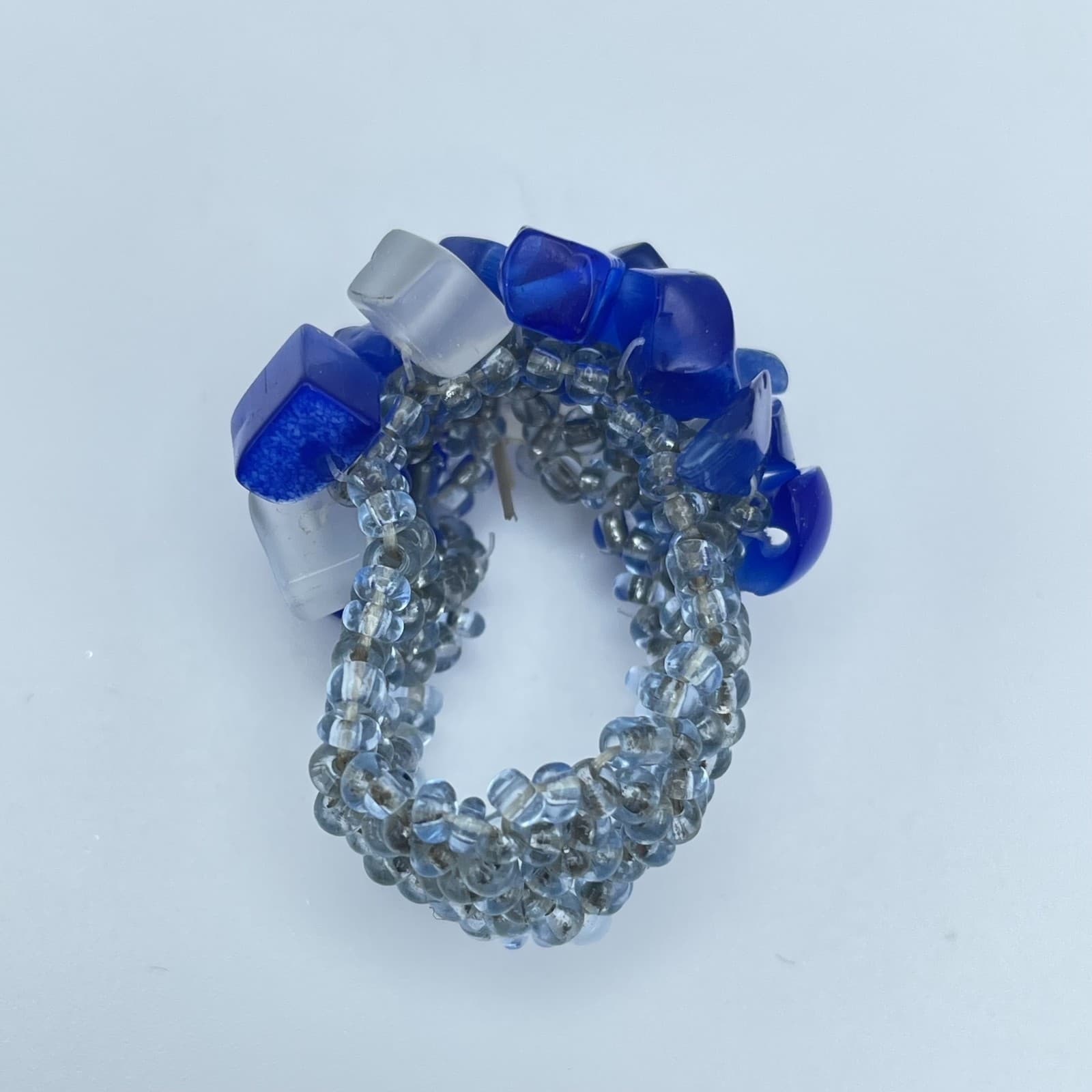 Artisan Blue Fashion Right-Angle Weave Cat's Eye Cluster Beaded Stretch Ring - Image 1