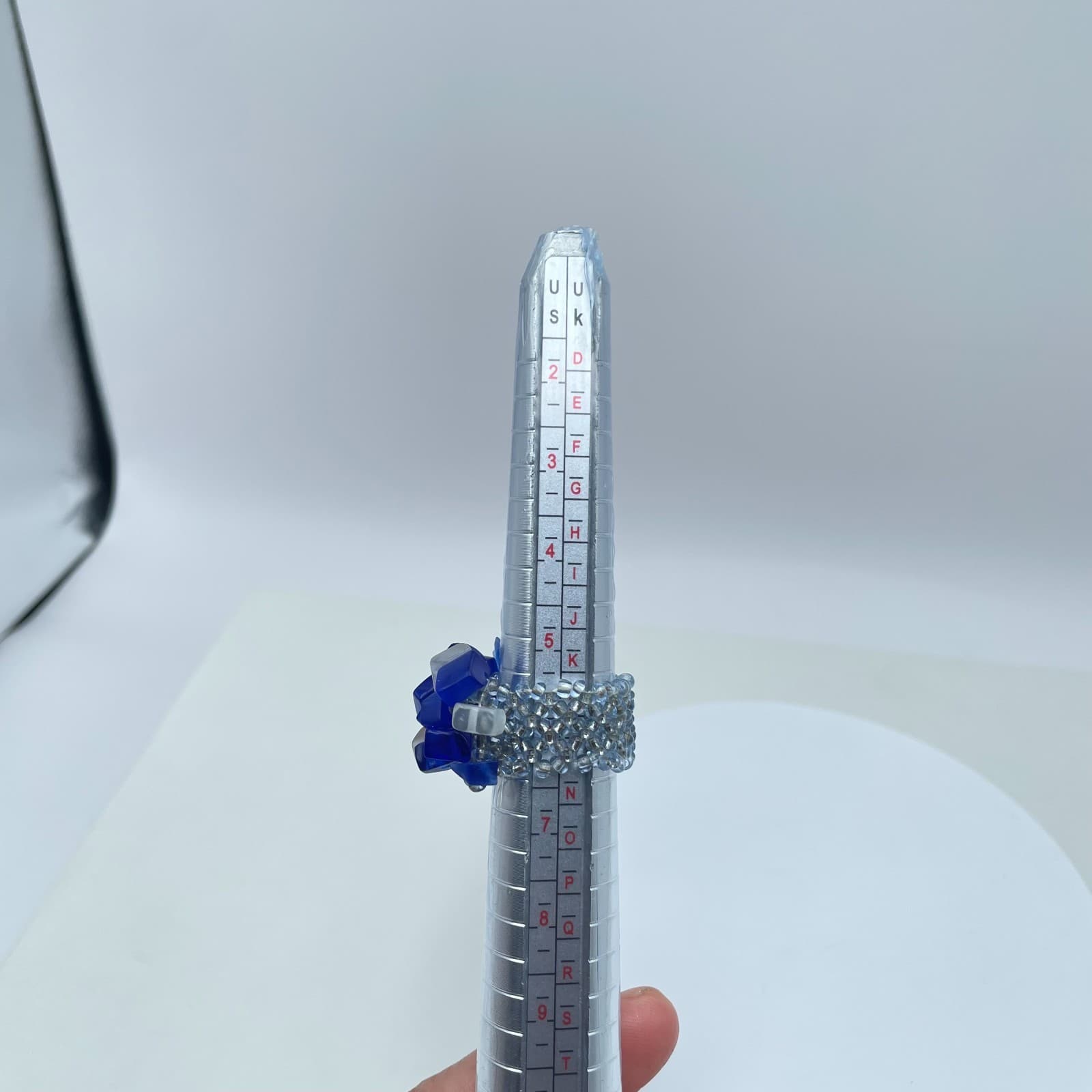 Artisan Blue Fashion Right-Angle Weave Cat's Eye Cluster Beaded Stretch Ring - Thumbnail 3