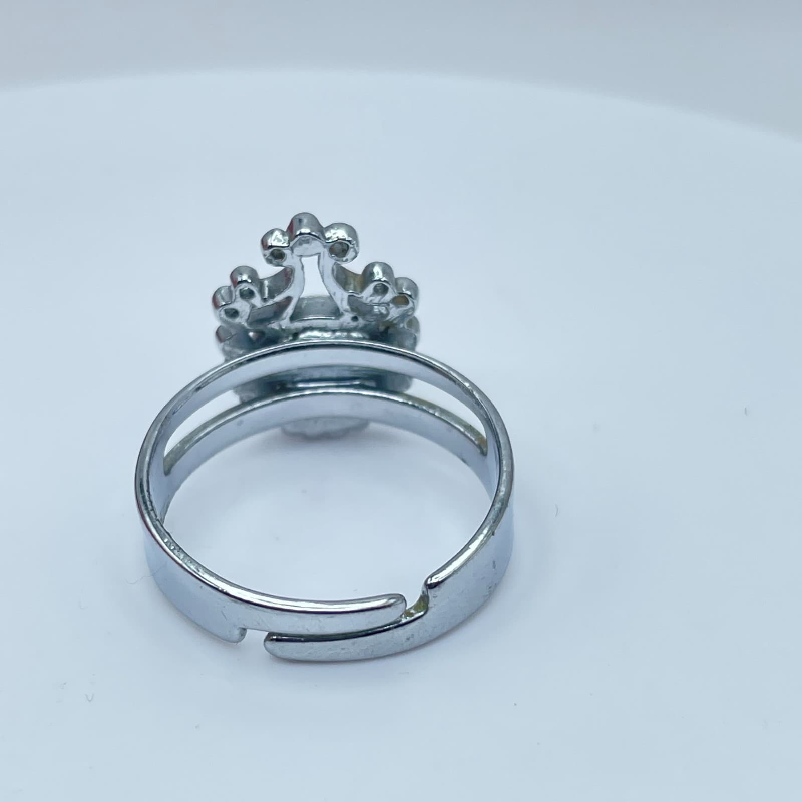 Vintage Silver-Tone Amber-Color Bead Ornate Filigree Split-Shank Band Ring - Thumbnail 5