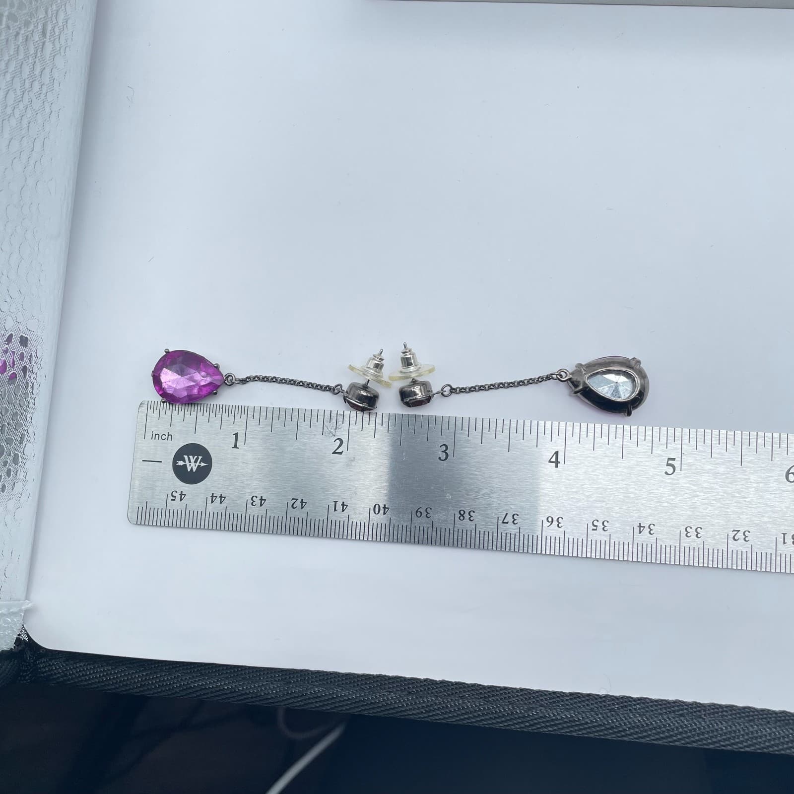 Vintage Gunmetal-Tone Prong Faceted Glass Purple Teardrop Beads Dangle Earrings - Thumbnail 3