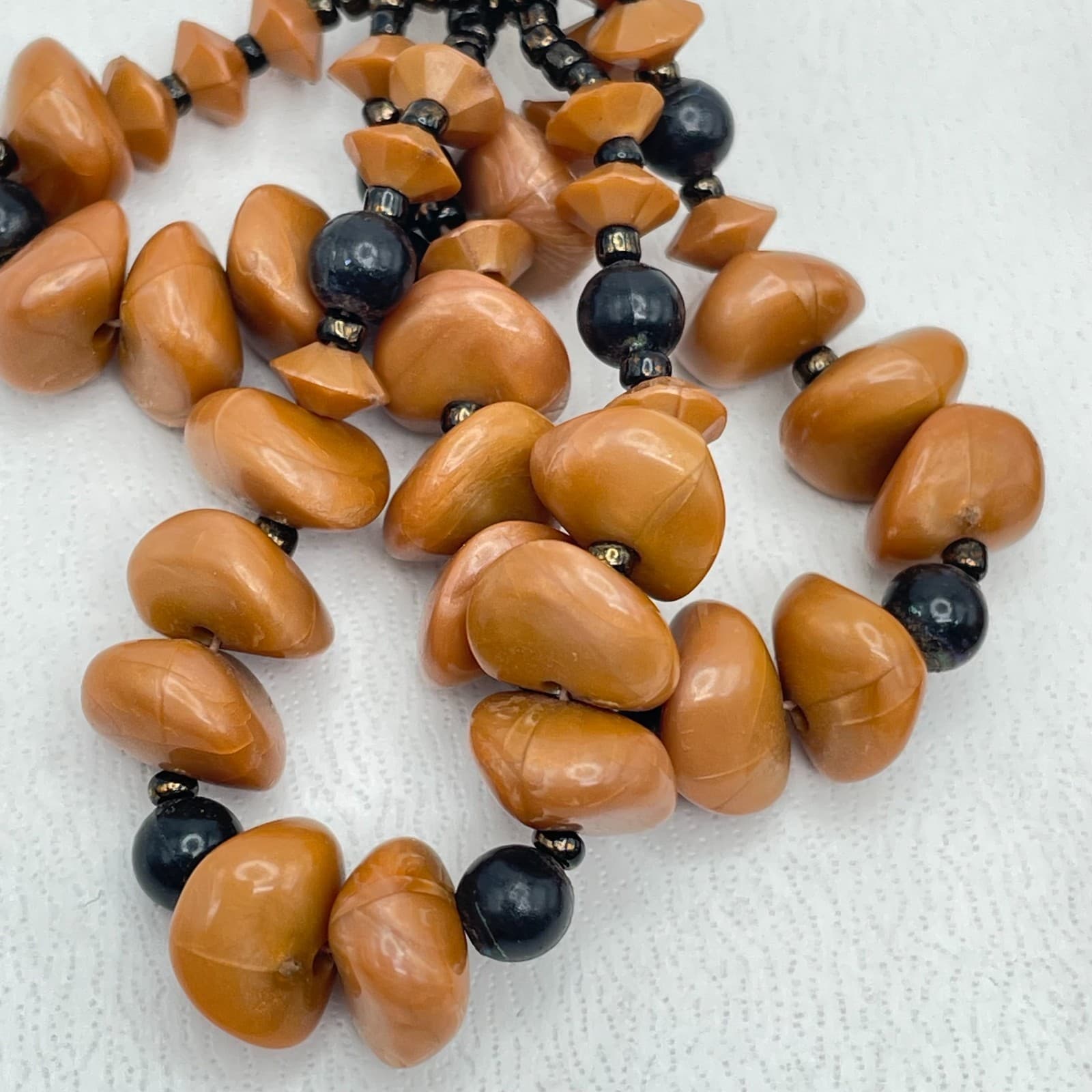 Vintage Caramel Handcrafted Bohemian Chic Beaded Top Cabochon Dangle Earrings - Thumbnail 5