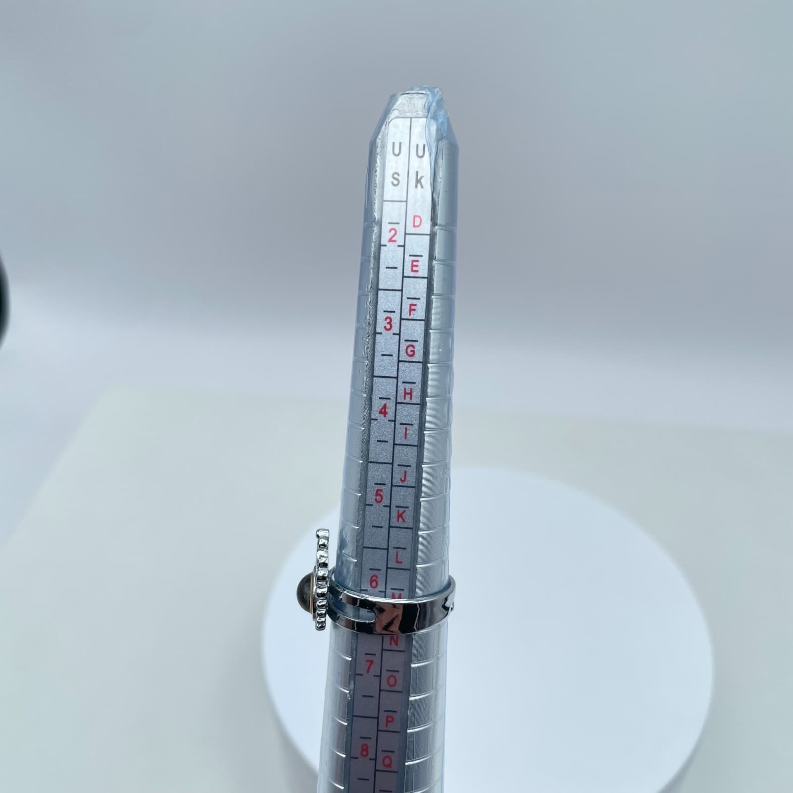 Vintage Silver-Tone Amber-Color Bead Ornate Filigree Split-Shank Band Ring - Thumbnail 2