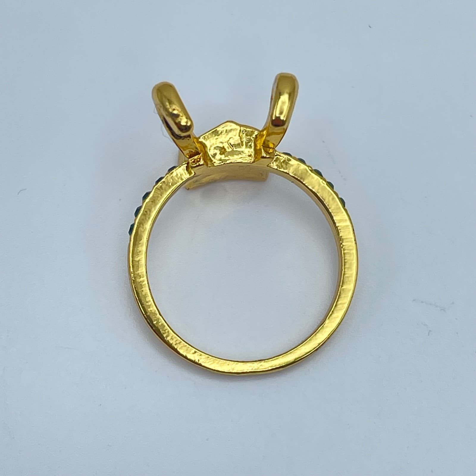 First Thor Gold-Tone Green Faceted Flush Glass Beads Loki Helmet-Inspired Ring - Thumbnail 5