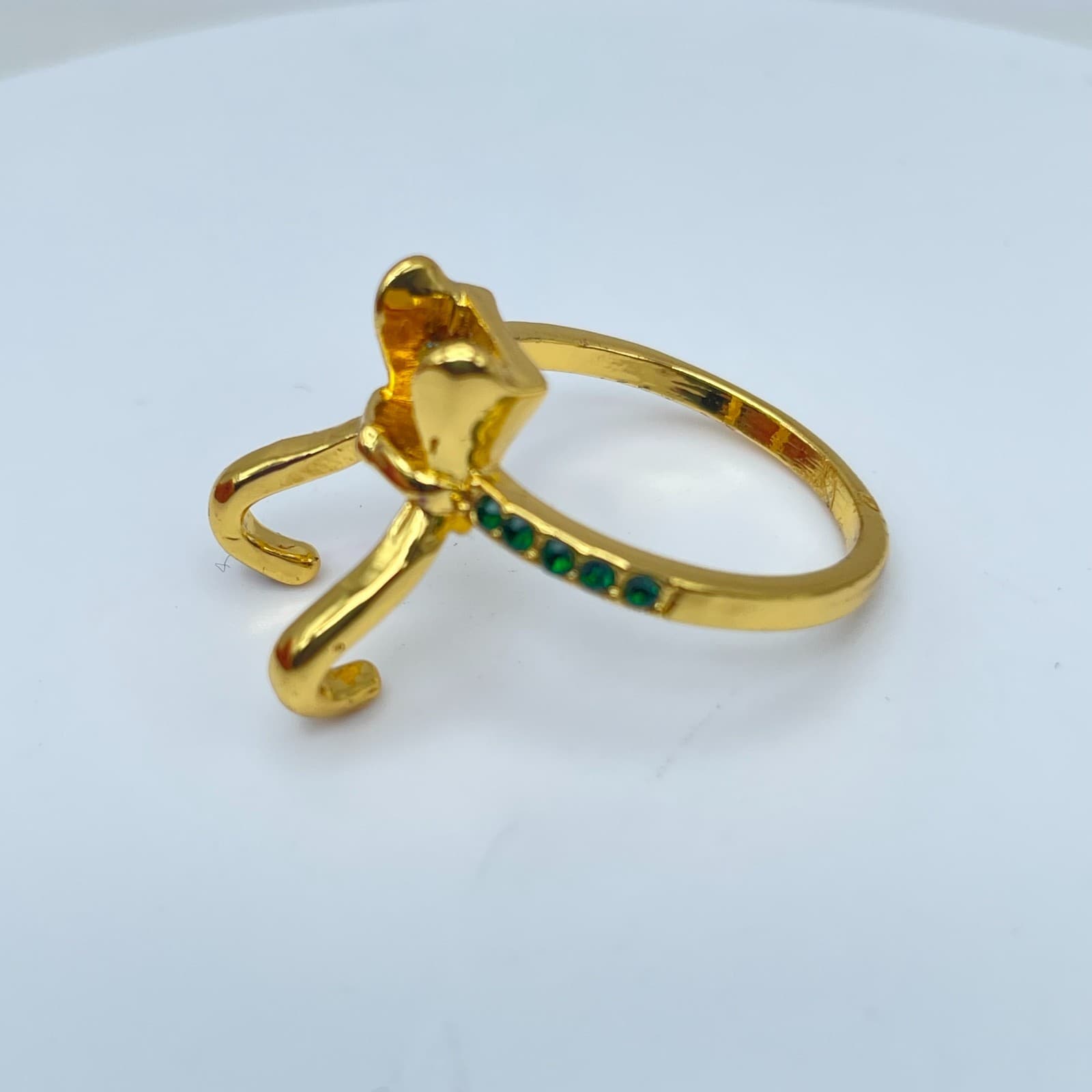 First Thor Gold-Tone Green Faceted Flush Glass Beads Loki Helmet-Inspired Ring - Thumbnail 3