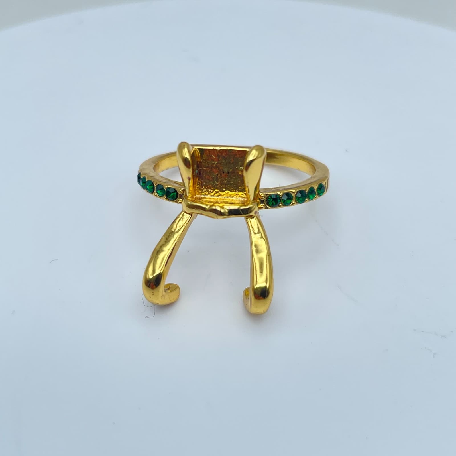 First Thor Gold-Tone Green Faceted Flush Glass Beads Loki Helmet-Inspired Ring - Thumbnail 2