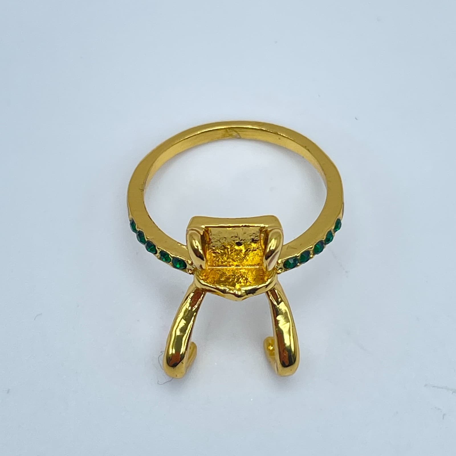 First Thor Gold-Tone Green Faceted Flush Glass Beads Loki Helmet-Inspired Ring - Image 1