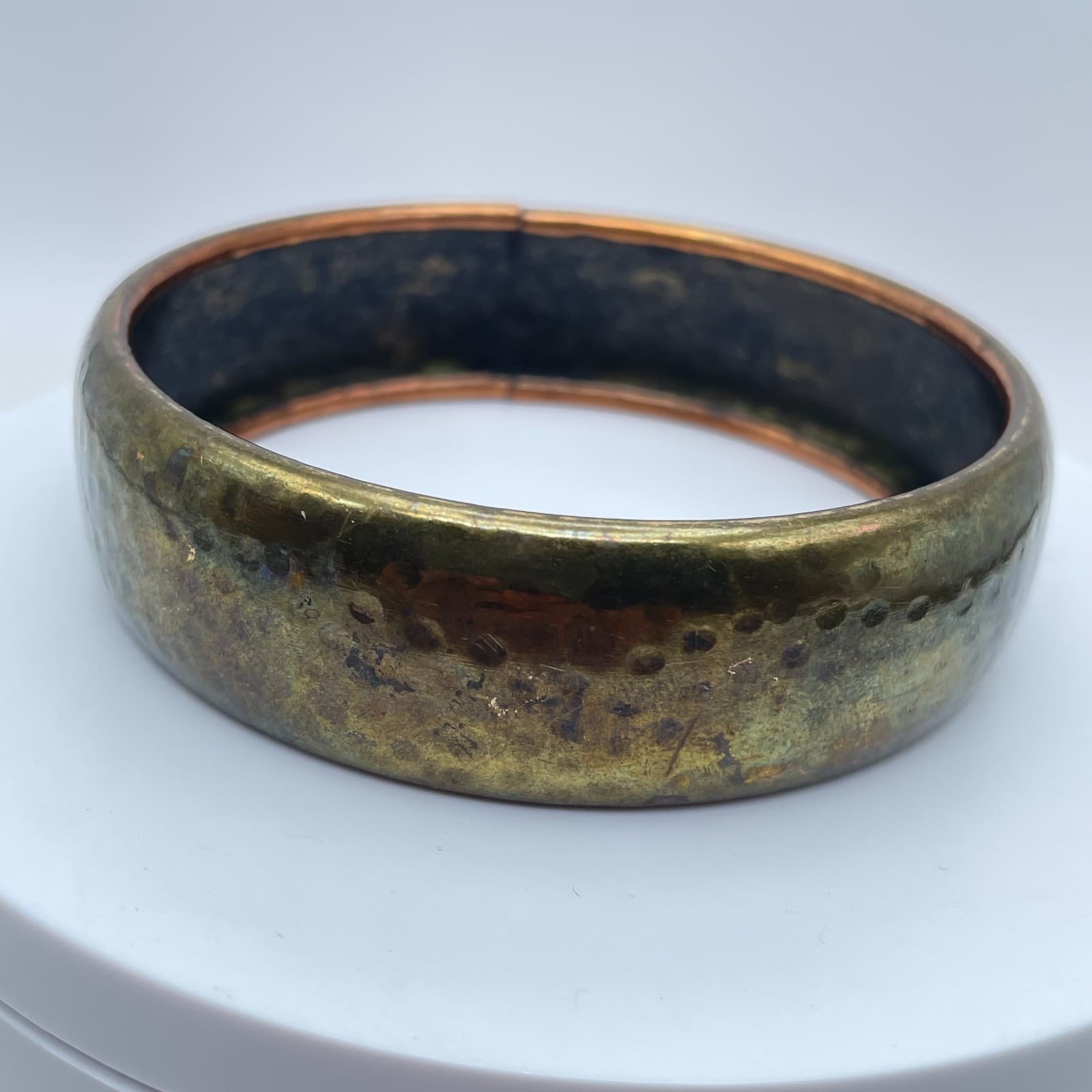 VTG Gold-Tone Hammered Metal Patina Finish Wide Cuff Bangle Stacking Bracelet - Image 1