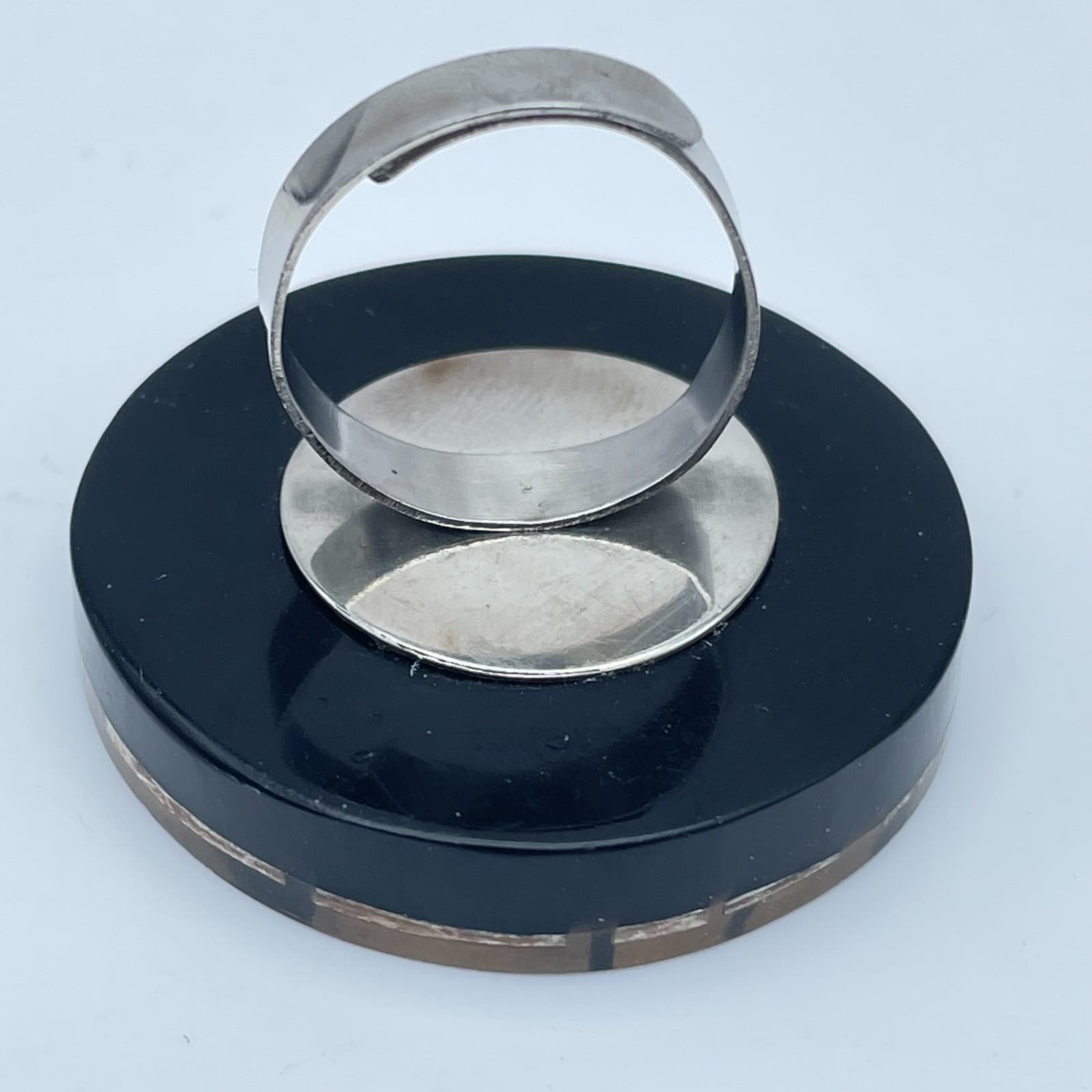 Vintage Silver-Tone Adjustable Glassmour Zebra Palateau Art Deco Cocktail Ring - Thumbnail 6