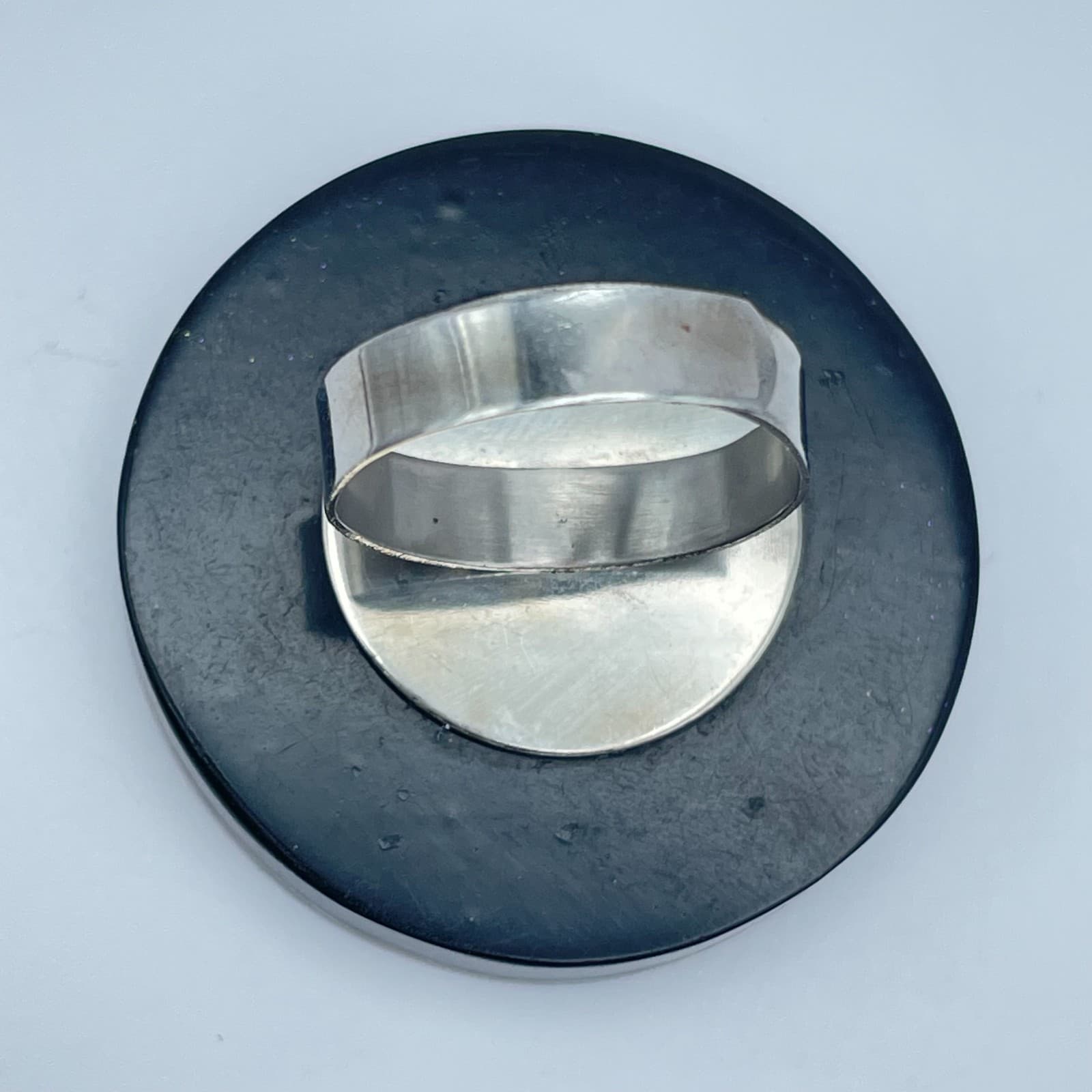 Vintage Silver-Tone Adjustable Glassmour Zebra Palateau Art Deco Cocktail Ring - Thumbnail 5