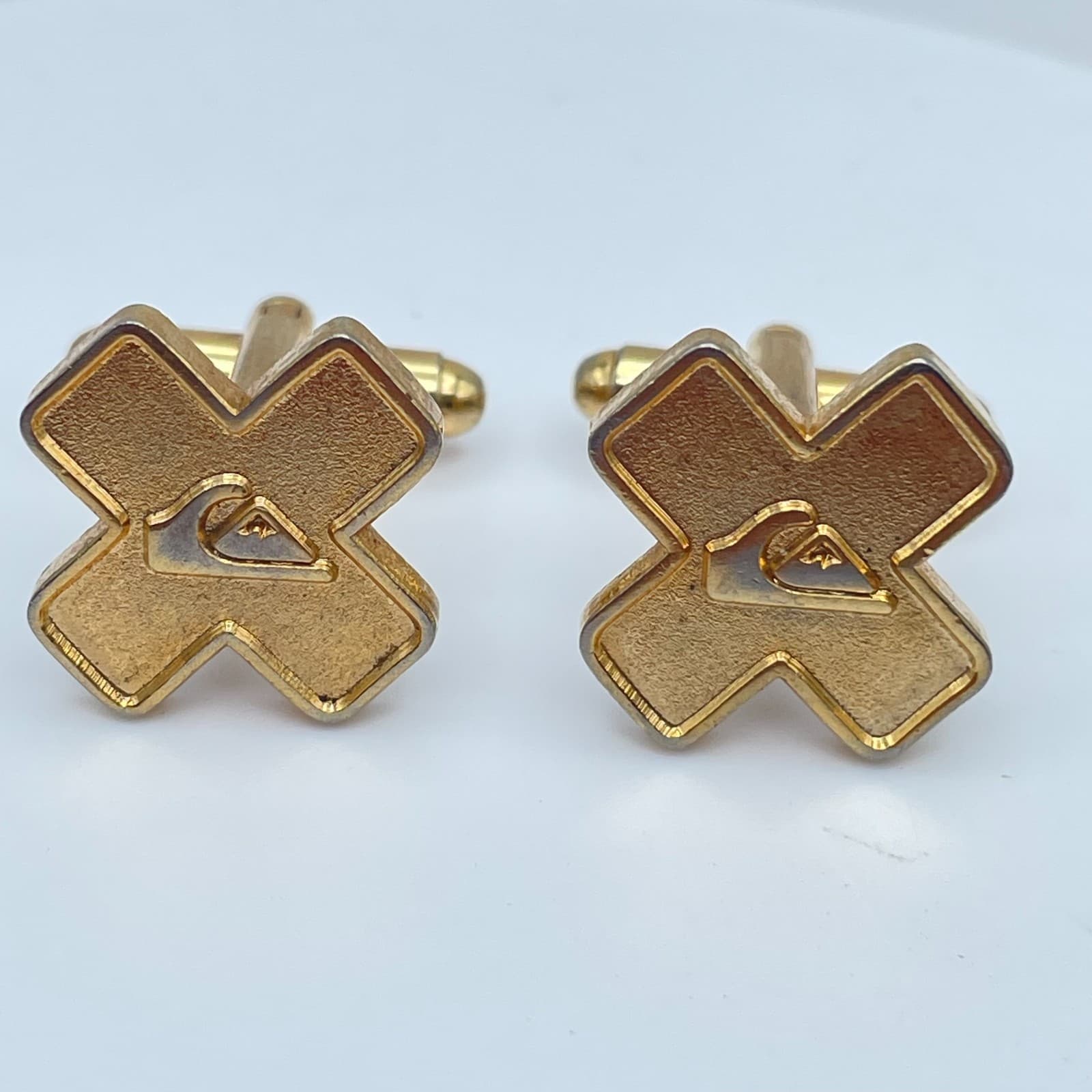 Vintage Quiksilver Gold-Tone Classic Cross Sign Bullet-Back Fastening Cufflinks - Image 1