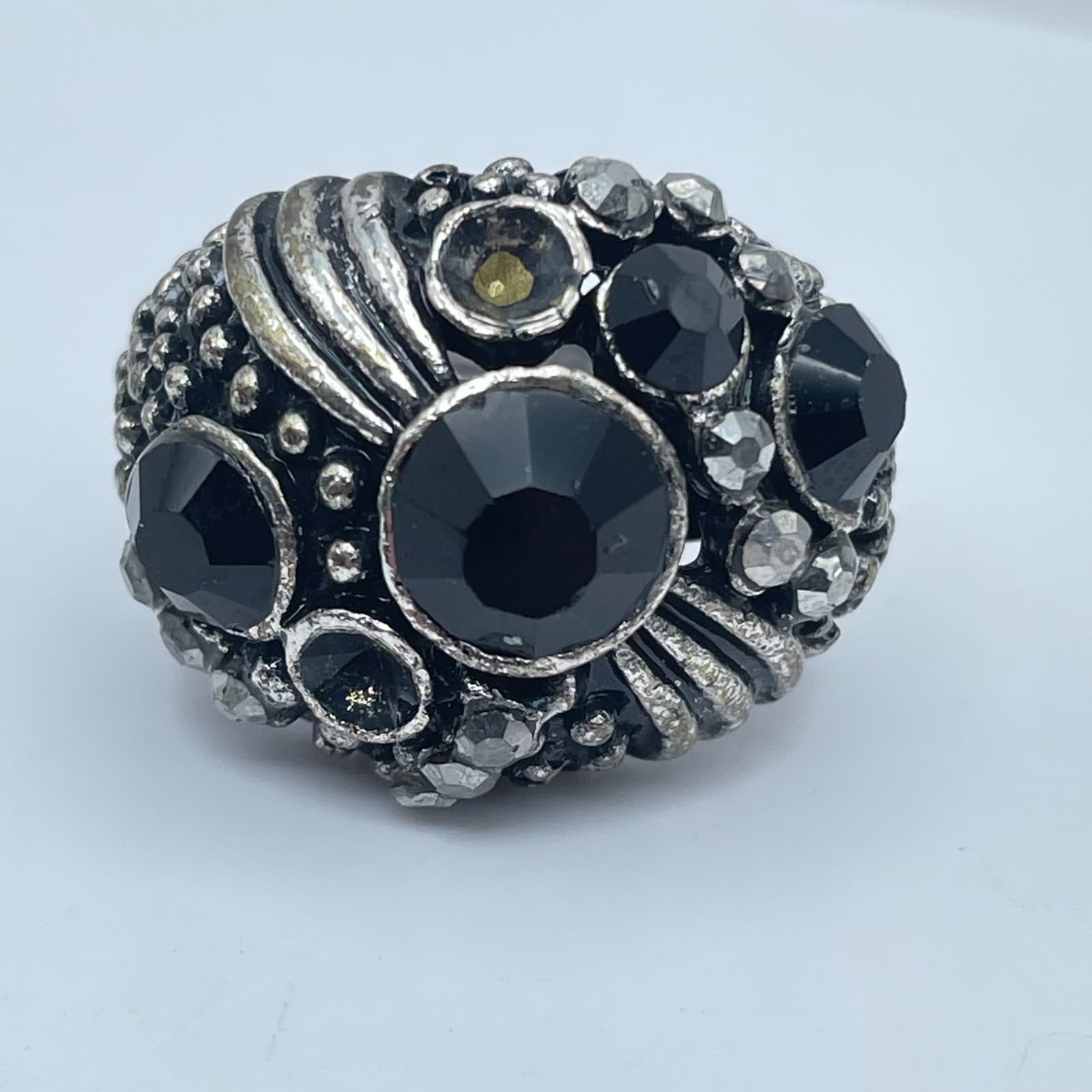Vintage Silver-Tone Bohemian Oxidize Metal Bezel Faceted Beads Royal Shape Ring - Thumbnail 6