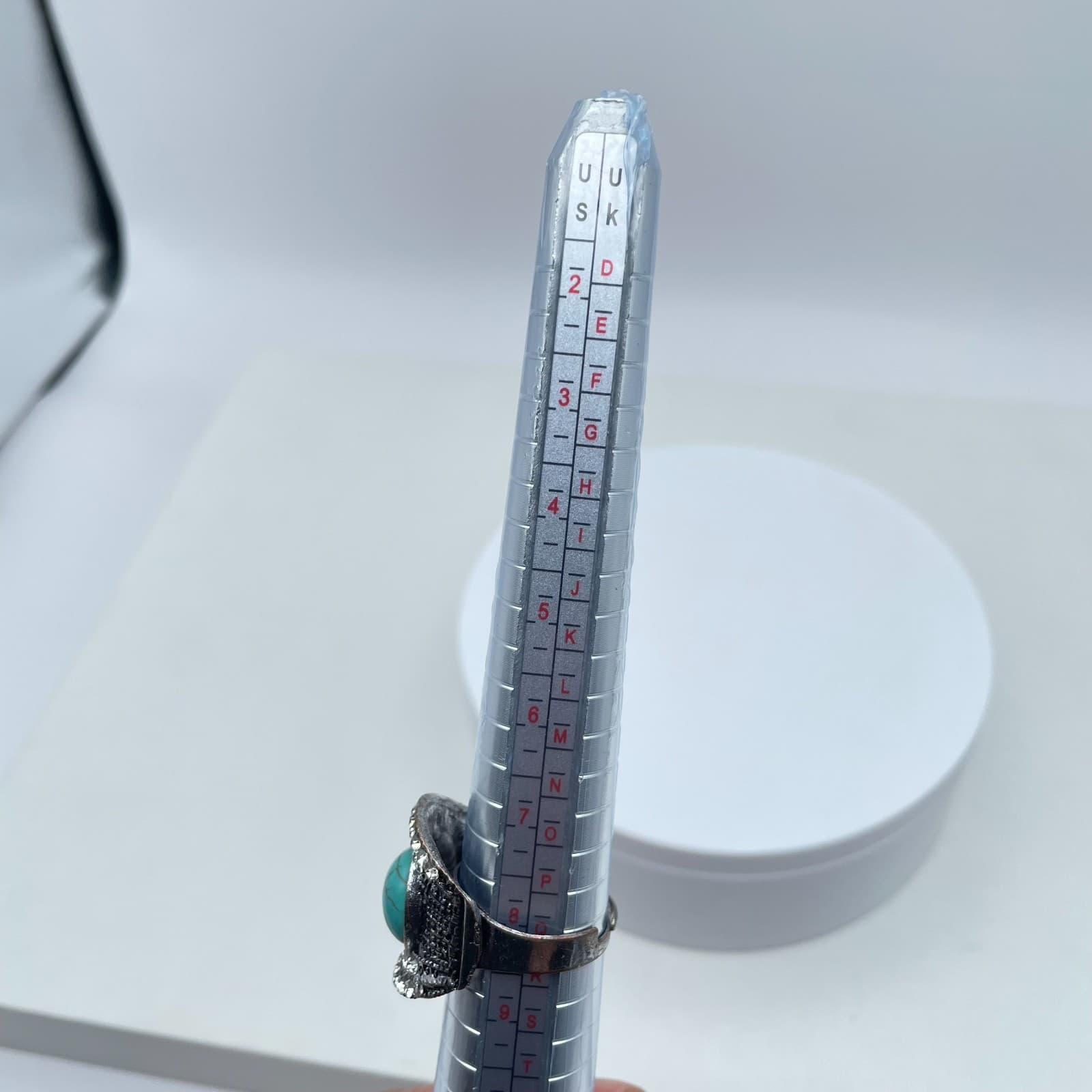 Silver-Tone Oxidize Metal Pave Clear Rhinestone Oval Turquoise Statement Ring - Thumbnail 2